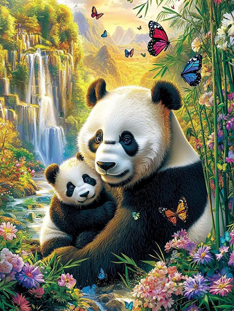 Hyupuanj Zestaw do malowania diamentami 5D DIY Scenic Panda, 91 x 122 cm h