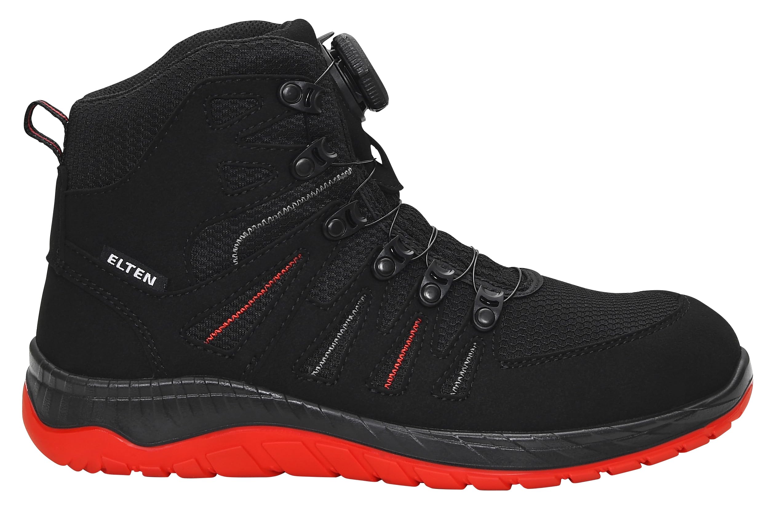ELTEN MADDOX BOA black-red Mid ESD S3S | Sicherheitsschuhe für Damen & Herren, Stahlkappe, leicht, atmungsaktiv