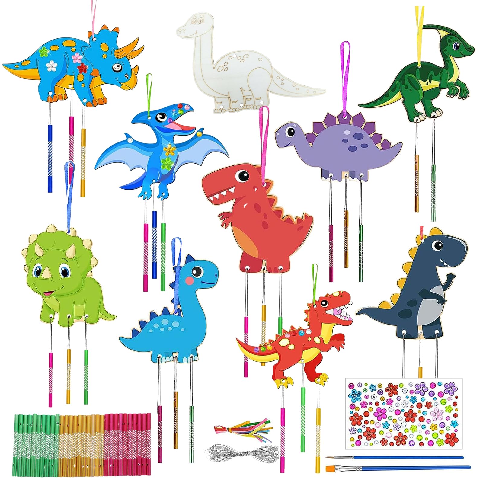 FYSL Dinosaurier Holz Bastelset – 40 Teile Mit 12 Farbstiften, Zum Bemalen & Basteln Für Kindergeburtstage