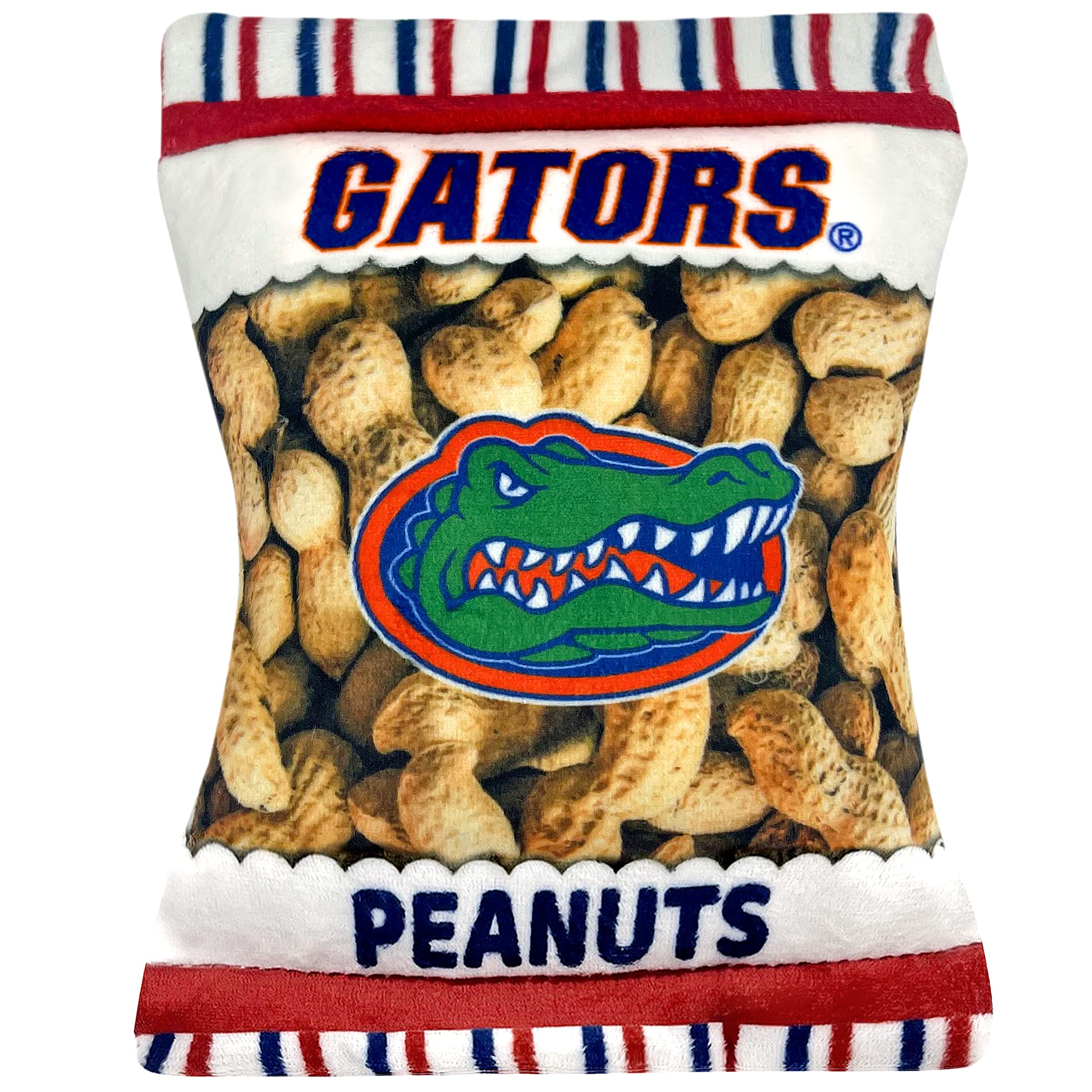 NCAA Florida Gators Crinkle Plush Squeak Toy For Dogs & Cats - Stadium Peanut Snack Design With Team Logo