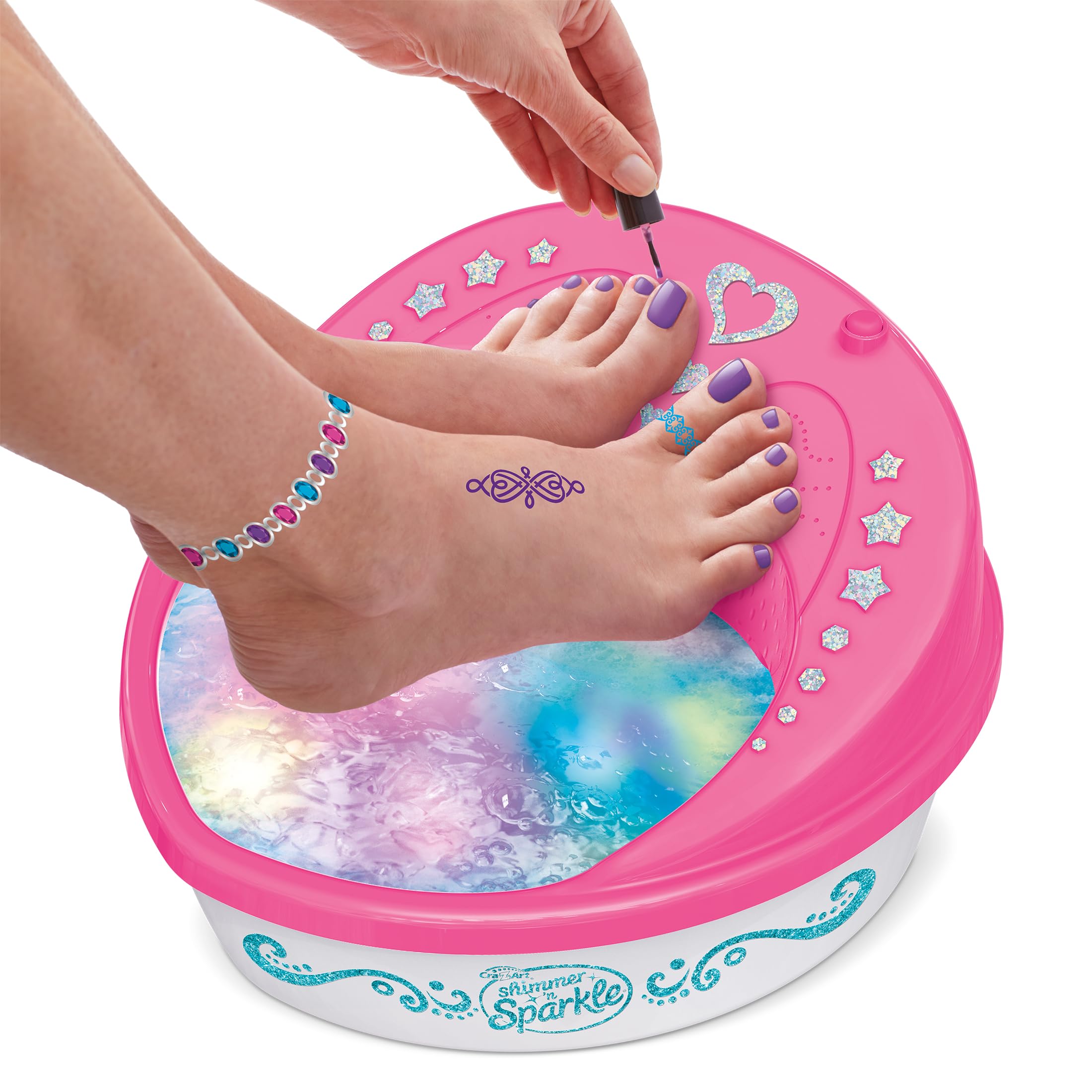 Shimmer N Sparkle Light Up 5 w 1 Light-Up Super Spa Salon | Zestaw do pedicure w domu z efektami świetlnymi zmieniającymi kolor | Spa dla stóp w stylu salonu dla dzieci i dorosłych
