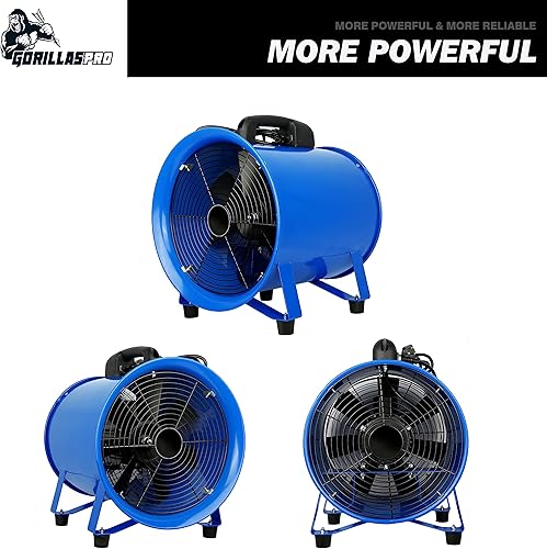 Miniatura 5 de GORILLASPRO Ventilador portátil de 520 W/12 pulgadas con conducto telescópico de PVC de 33 pies, ventilador de escape portátil, ventilador de