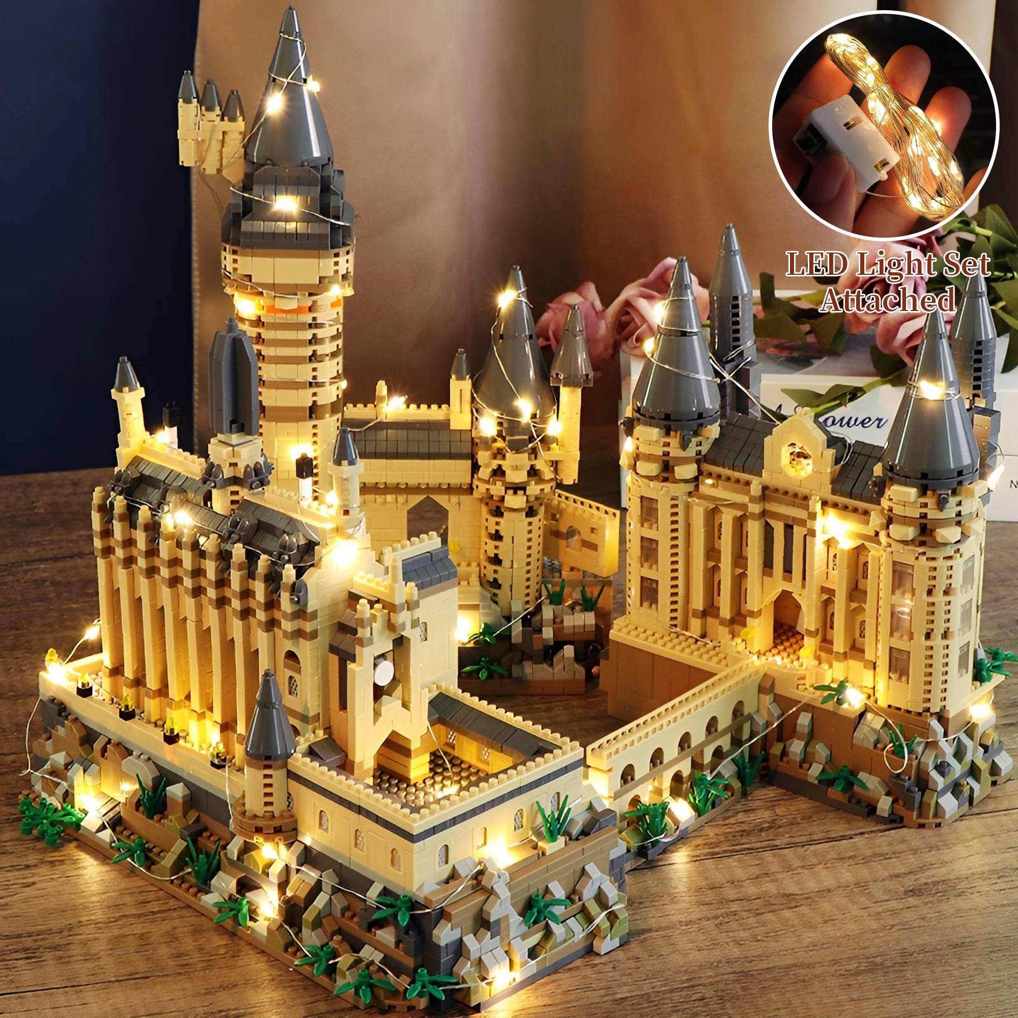 Magic Harry Castle Diamantsteine-Bauset mit Beleuchtung, mittelalterliches modulares Burgblock-Set für Erwachsene, Jugendliche ab 14 Jahren, Nicht kompatibel mit Lgo- 5436 Teile