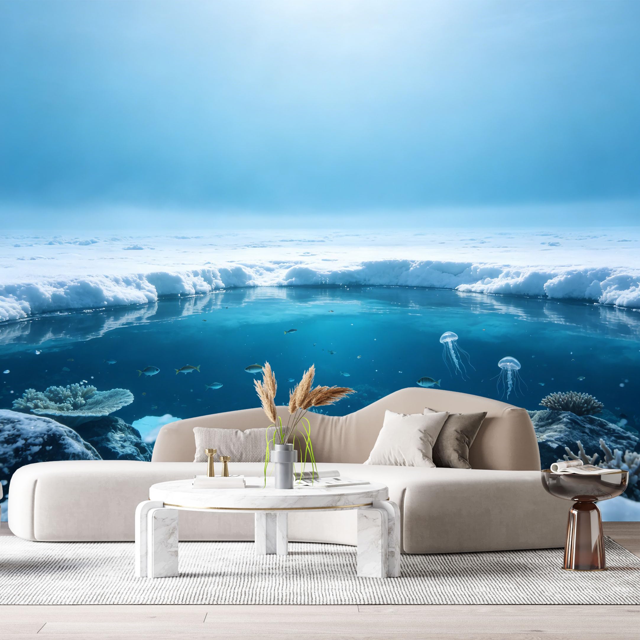 Custom Size Wall Murals Ocean Marine 3D Trompe L'Oeil Underwater Iceberg Jellyfish Coral Reef SelfAdhesiveWall Fabric Removable Wallpaper Wall Decor for Living Room Bedroom Bathroom