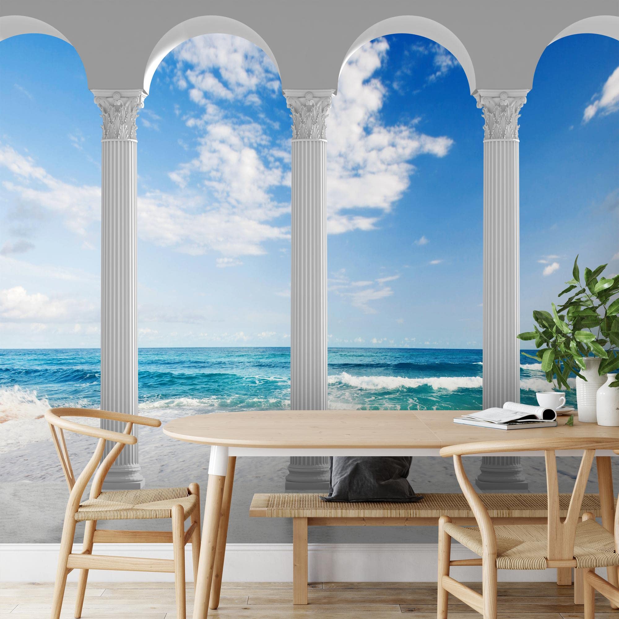 Runa Art Carta da parati fotografica colonne di mare 352 x 250 cm Vello Sfondo Murale XXL Moderne Decorazione Soggiorno Camera De Letto Sala Ufficio blu bianco 9047011a