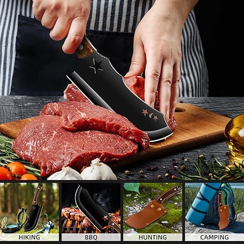 Miniatura 2 de Cuchillo de chef afilado para carne, forjado a mano, cuchillo de carnicero profesional para carne y hueso con funda, diseño de abridor de botellas