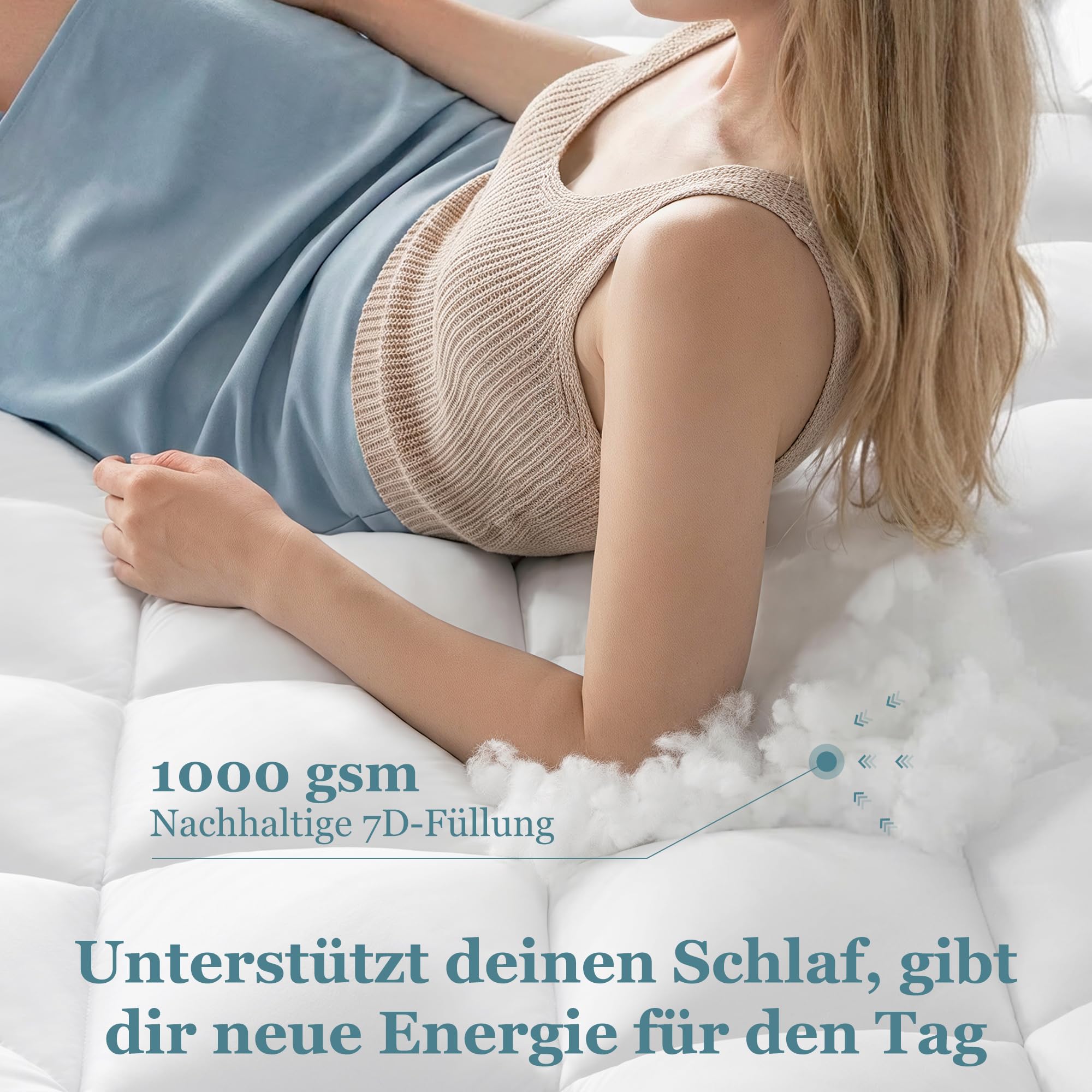 BedStory Matratzen Topper 140 x 200 cm Weiß, 1000gsm Ultraweich Matratzentopper mit tiefen Taschen, maschinenwaschbarer Matratzenschoner, geeignet für Matratzen mit Einer Dicke von bis zu 40 cm