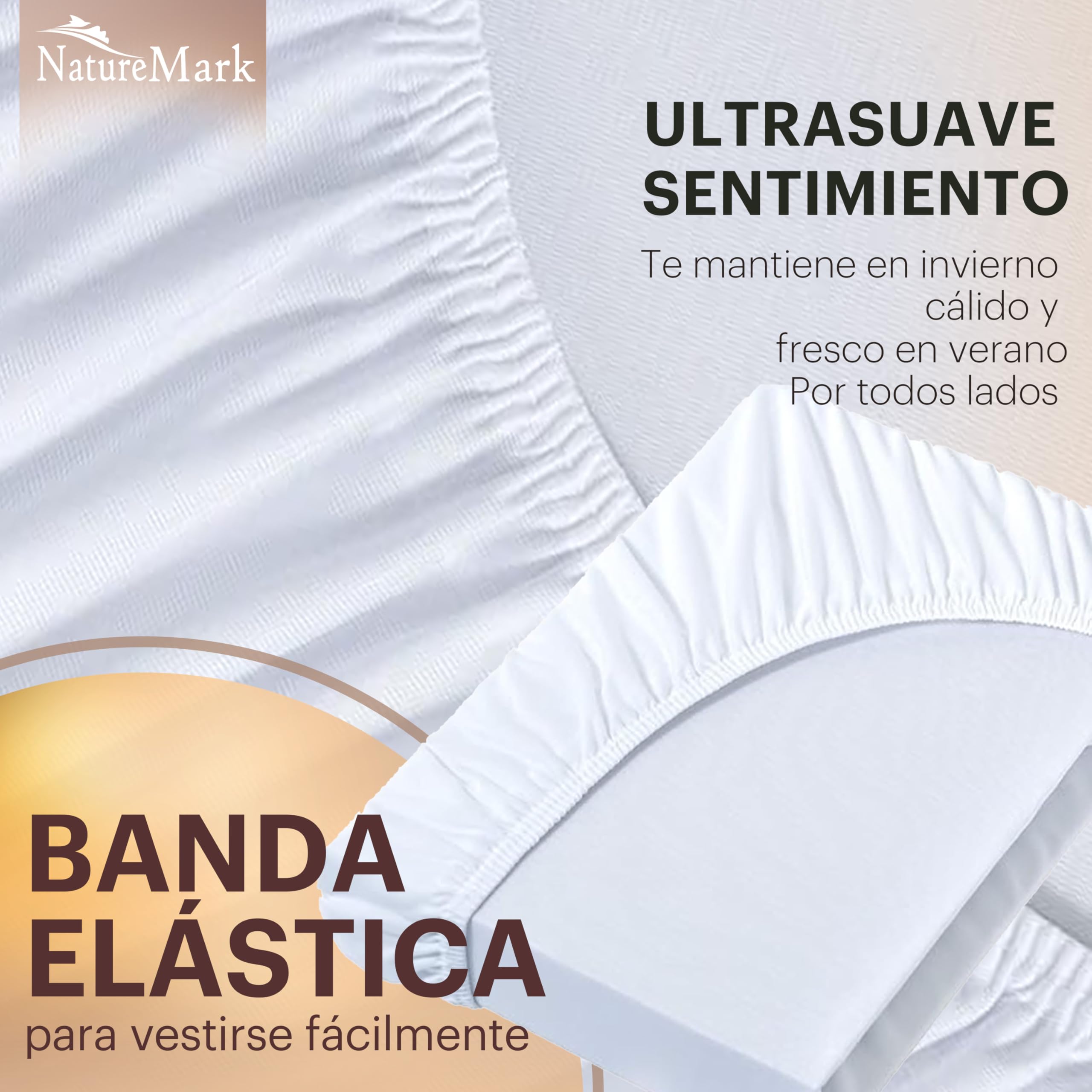 NatureMark Sábana Bajera Ajustable de Jersey, 100% algodón en Muchos tamaños y Colores, 180 x 200 cm - 200 x 200 cm, Blanco