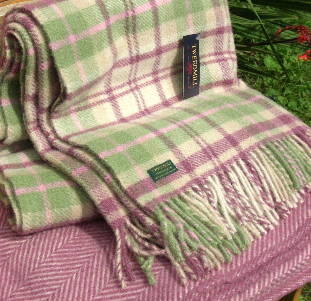 Ancien Jeté De Couverture Tweedmill En Laine 100% - Motif à Carreaux Vintage, Fabriqué Au Royaume-Uni - 43x62 Cm