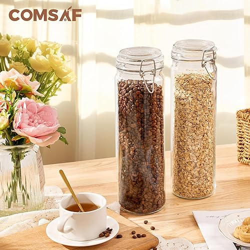Miniatura 8 de ComSaf Juego de 3 tarros de vidrio herméticos de 60 onzas con tapas, tarro redondo para almacenamiento de alimentos, recipiente alto para espaguetis
