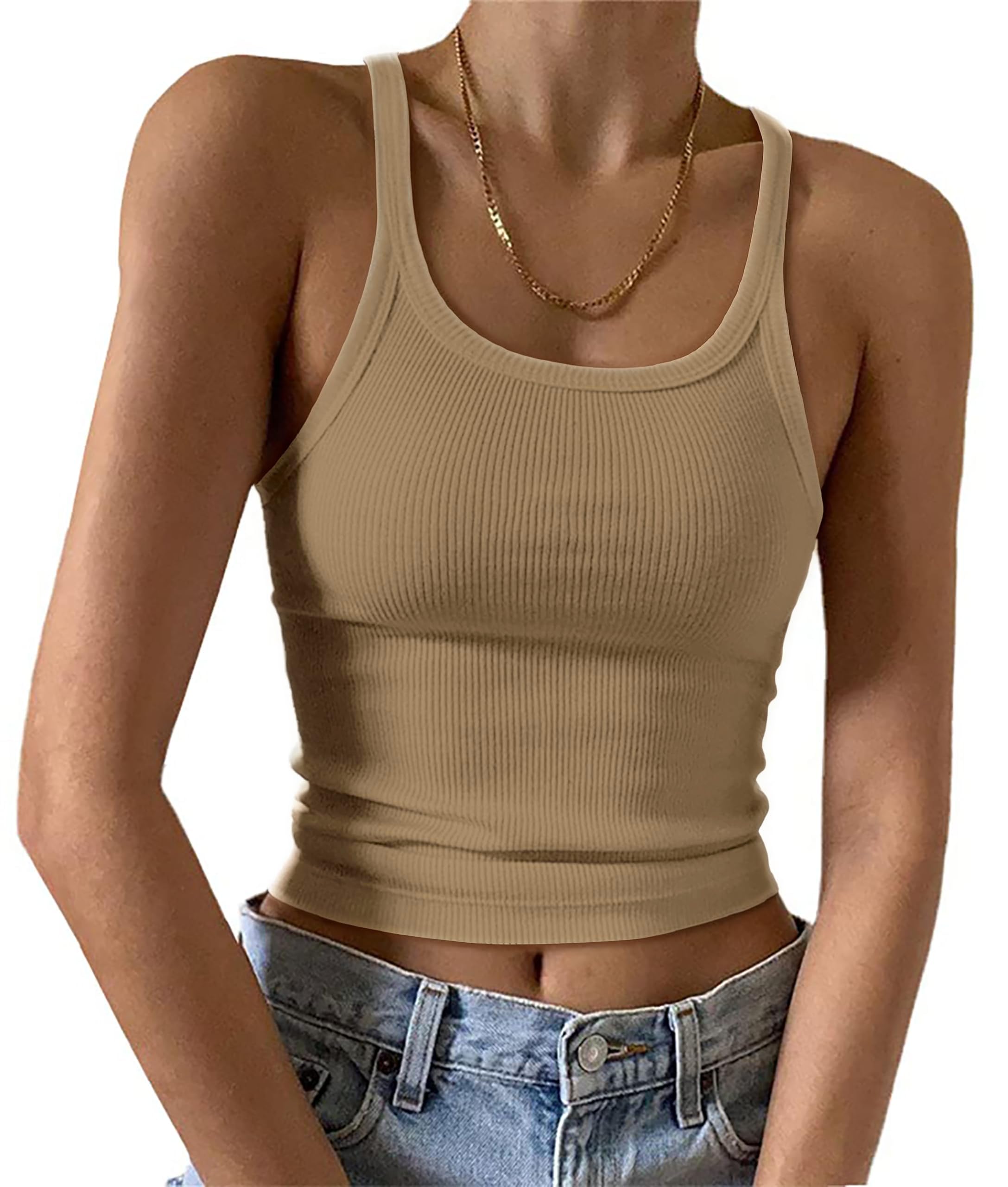 Imily Bela Damen Tops Sexy Spaghetti Tank Top mit U-Ausschnitt Basic Sommer Tanktops Slim Fit Ärmellos Oberteile Camisole