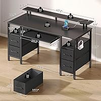 Vista 3 de Seventable Escritorio para computadora de 47.2 pulgadas con luces LED y tomas de corriente, escritorio de oficina en casa con 4 cajones, escritorio