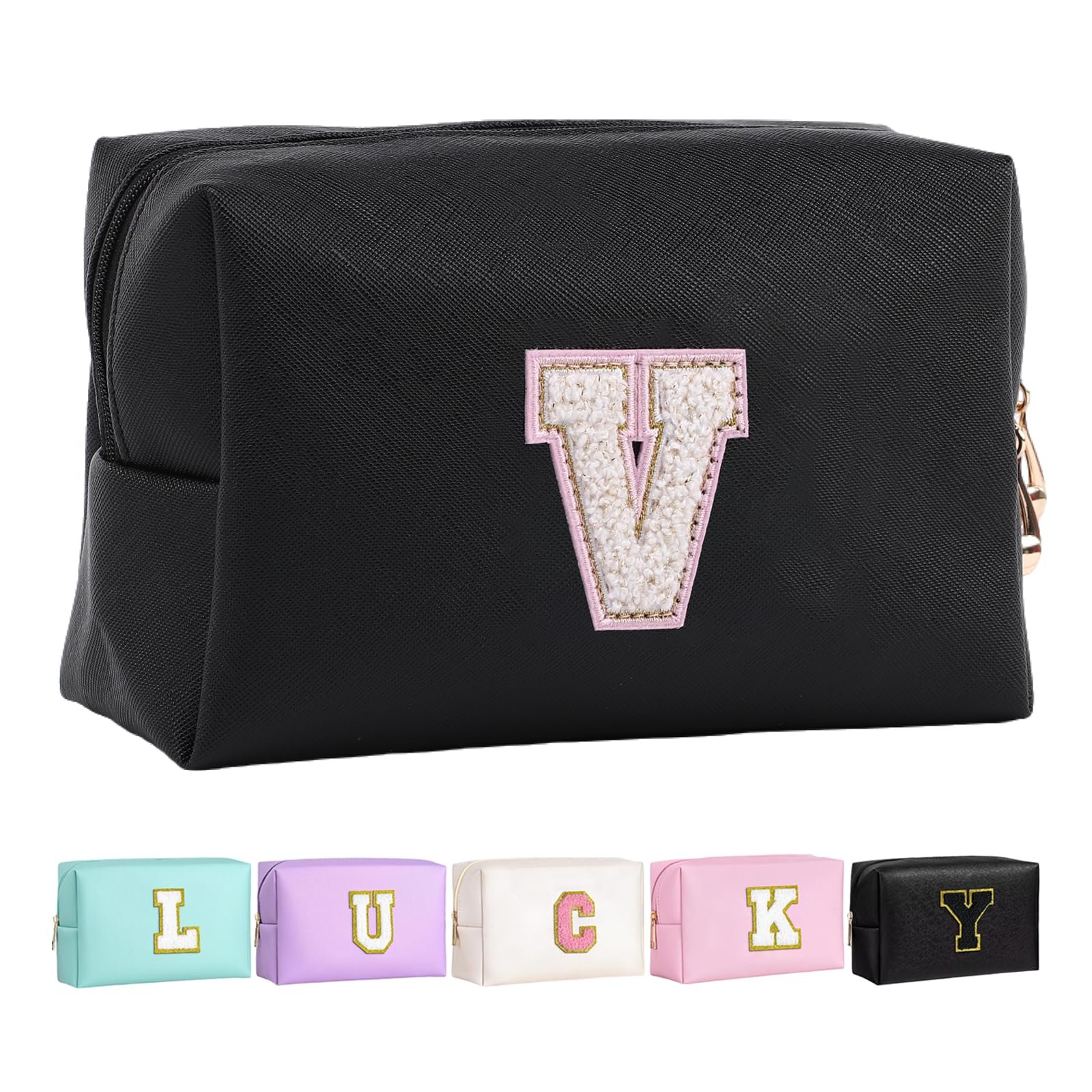 Letoileite Personalized Preppy Patch Makeup Bag Waterproof PU Leather Travel Toiletry Bag with Zipper，Cosmetic Bag Women Friend Birthday Christmas