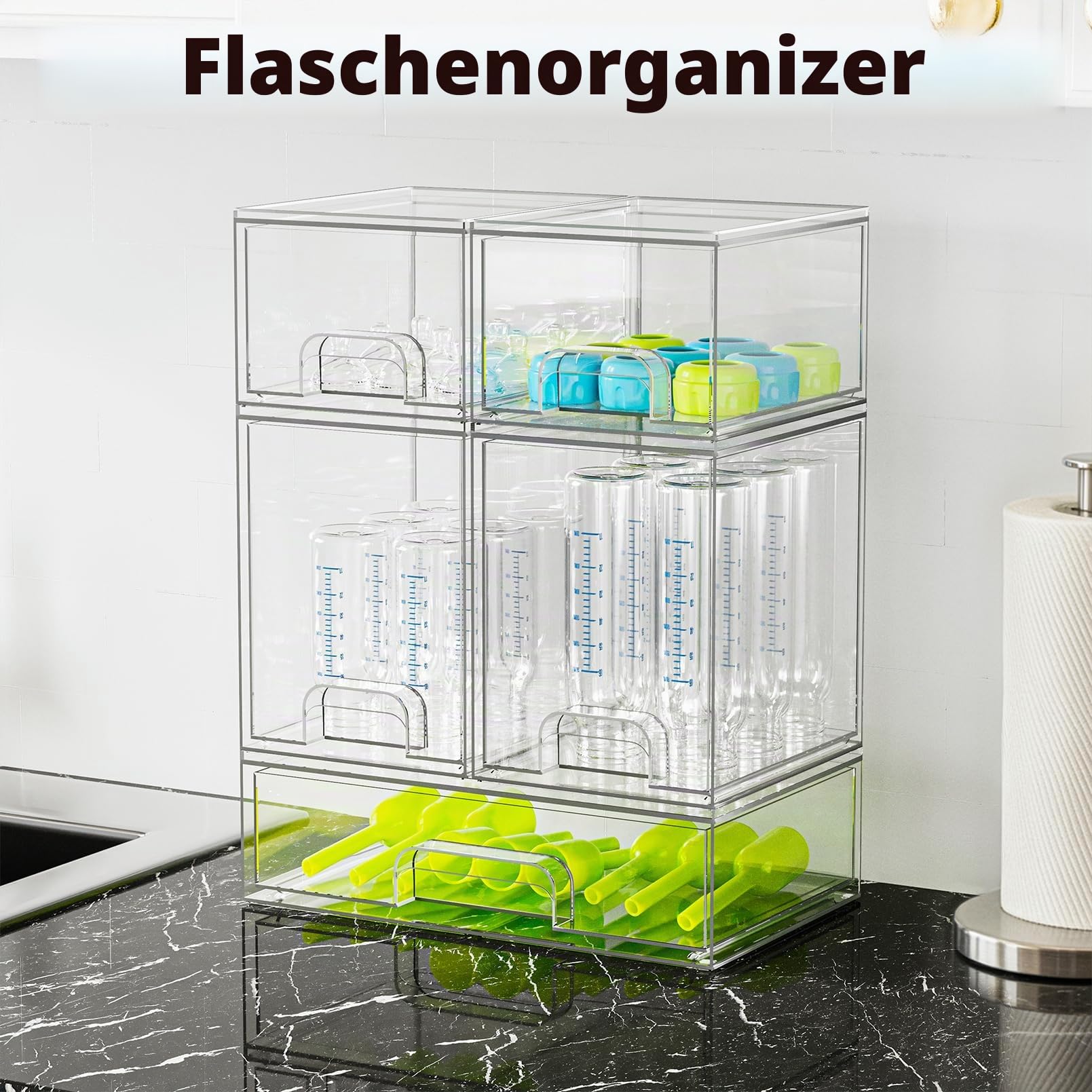 SpaceAid 5 Stück Babyflaschen Organizer Organizer Acryl Transparente Stapelbare Schubladen für Theke, Schminktisch, Badezimmer, Schrank, Speisekammer, 2S2M1L, 39,9 cm hoch