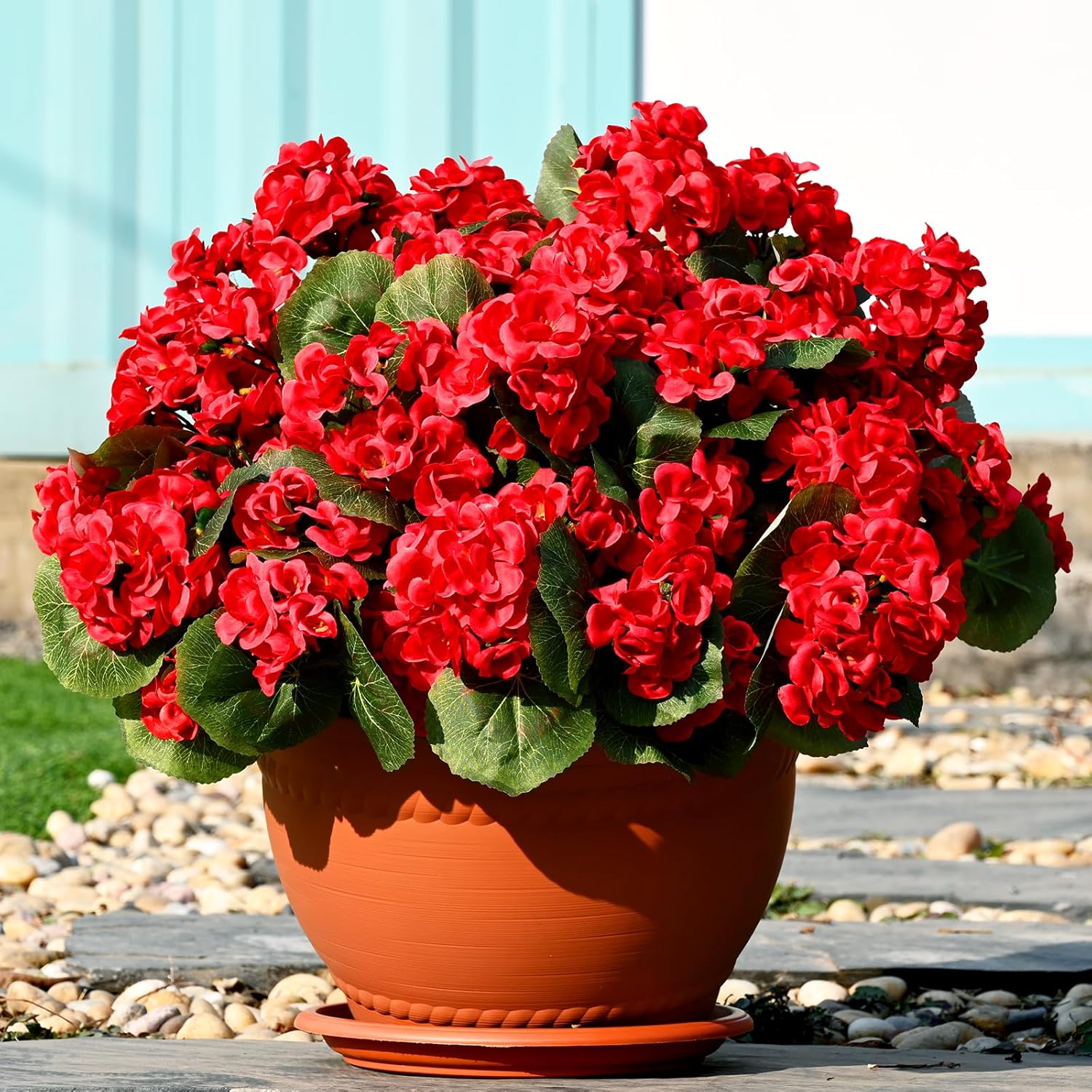 Waipfaru 6 Pcs Artificial Fake Flowers for Outdoors, UV Resistant Outdoor Artificial Plants, Silk Geraniums Red Spring Flower for Garden Porch Planter Patio Balcony Yard Home Decoration (6, Red)