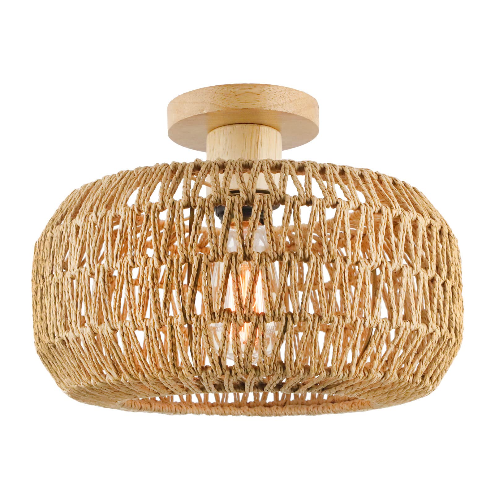 Rbudspolf Girls Light Pendant Chandeliertan Fixture Ceiling Mount Vintage Woven Semi Flush Mount Ceiling Lamp Fixture, Natural Ceiling Ing, Hallway Entryway Ceiling Lamps