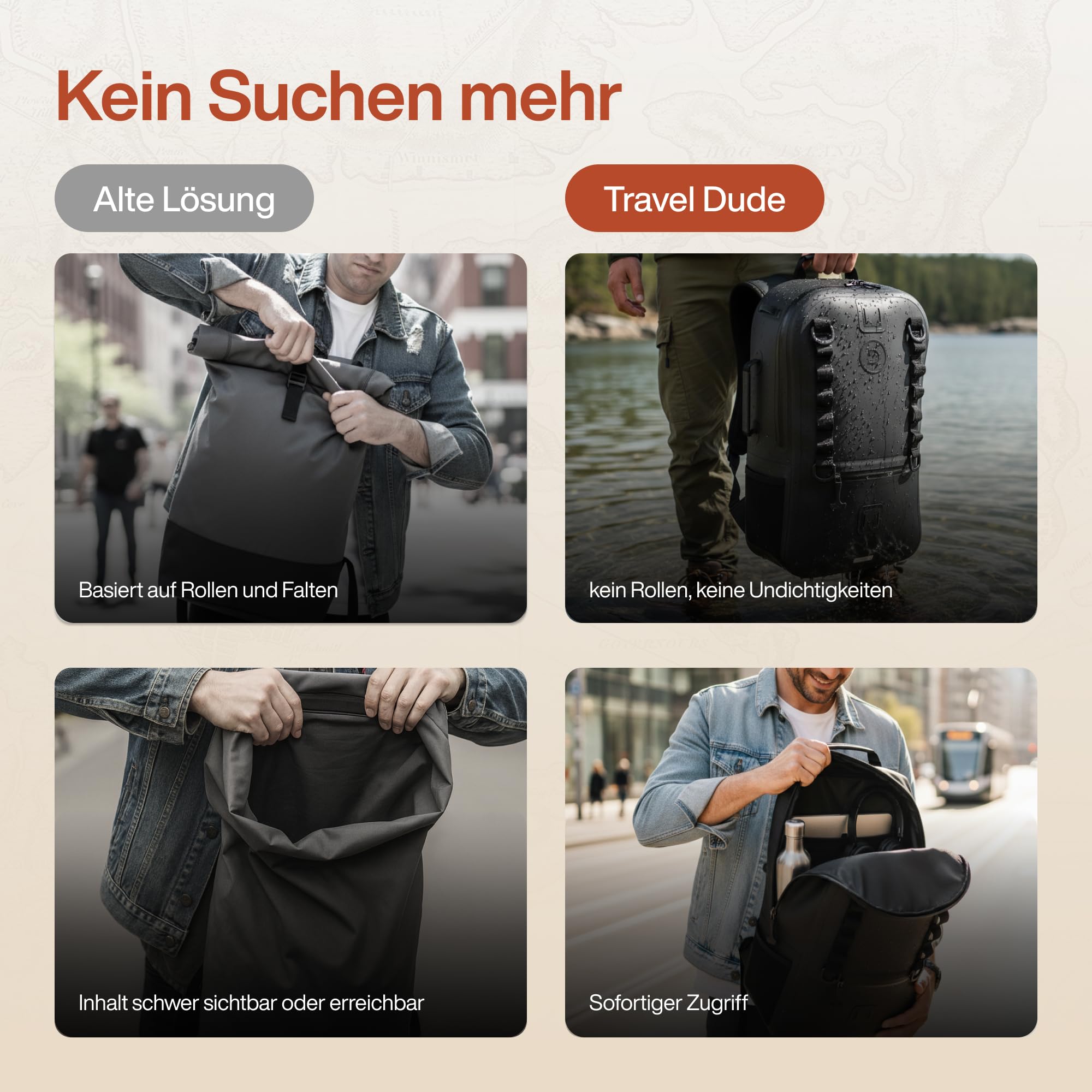 Travel Dude Wasserdichter Rucksack 15L – Dry Bag Rucksack für Herren, Rolltop Seesack mit airtight Zipper – Wasserdichter Fahrradrucksack, Strandrucksack & Wanderrucksack