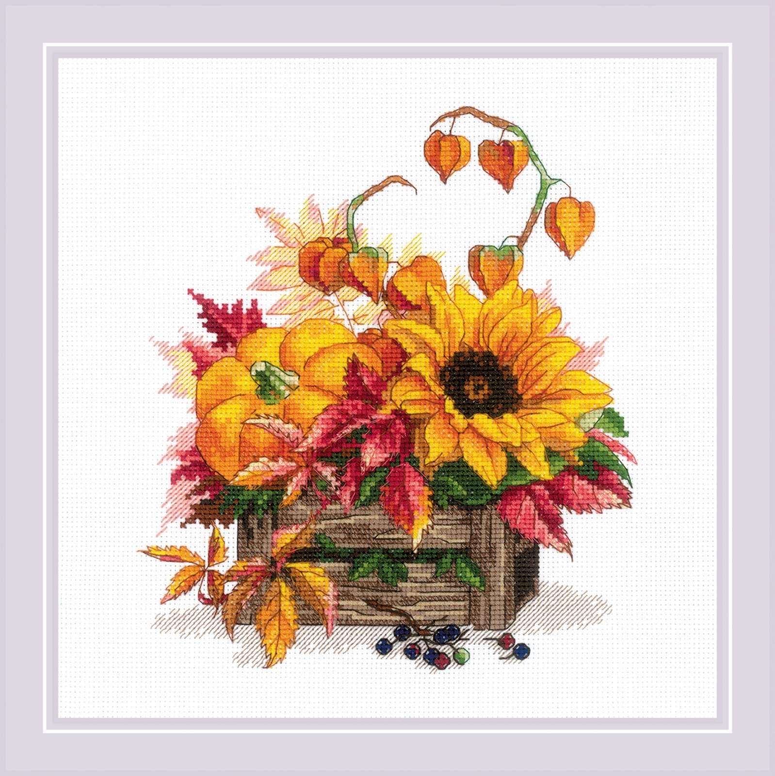 RIOLISHello Autumn 2006, Floral Cross Stitch Kits 9¾"x9¾, Cross Stitch Kits for Beginners & Advanced, Crossstitching Kits Adult, Counted Stitching Kits, Flowers Embroidery Kit