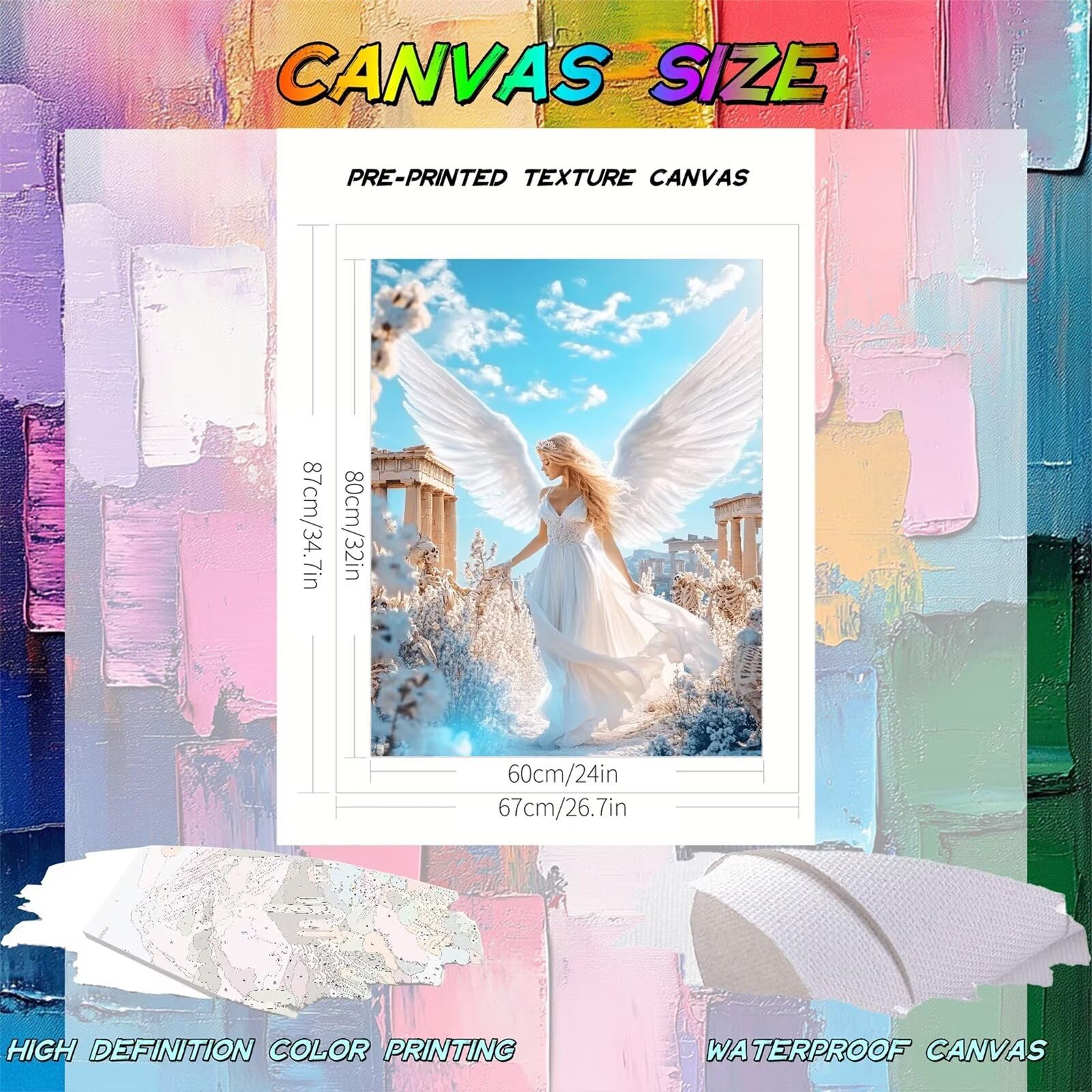 Malowanie według liczb, skrzydła anioła, malowanie według liczb, dla dorosłych, duże, XXL, 60 x 80 cm, "zrób to sam", malowanie po liczbach, dla początkujących, farba akrylowa, zestaw do dekoracji