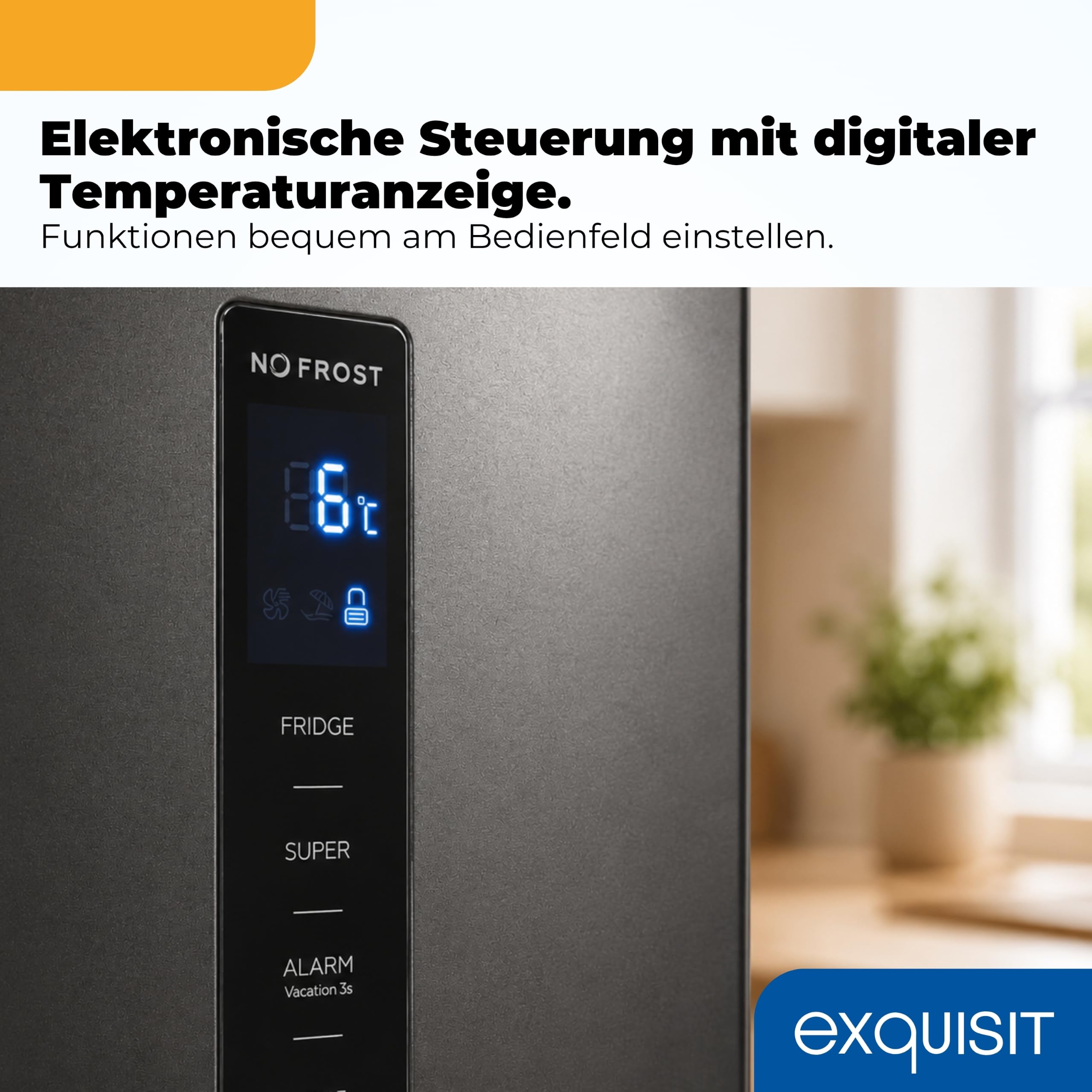 Exquisit Vollraumkühlschrank 359 l No Frost | Energieklasse C | Super-Kühlen | digitale Temperaturanzeige | LED-Beleuchtung | KS5360-V-HE-040C inoxlook-az | Inoxlook-az