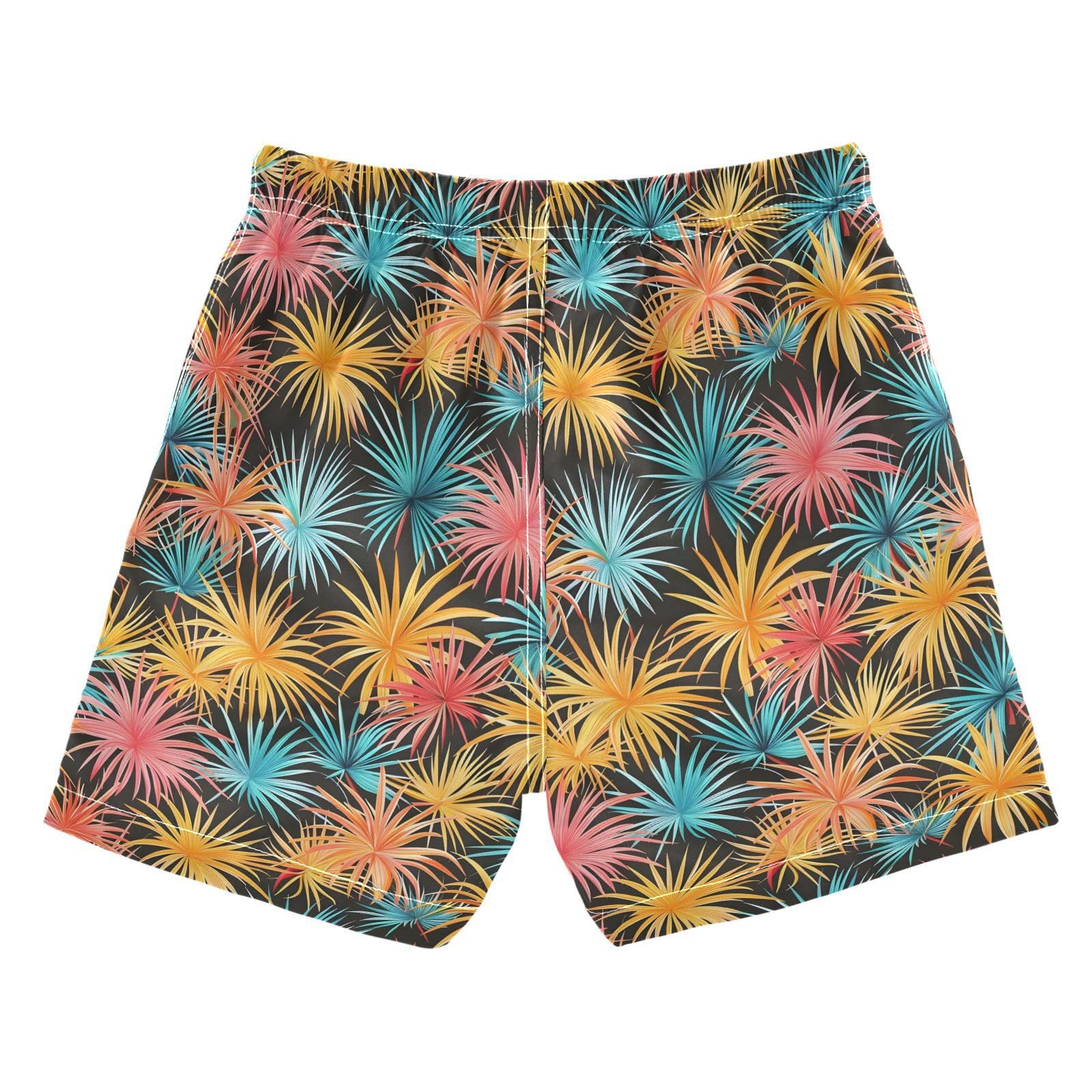ALAZA Colored Palm Tree Summer Leaf Black Boys Quick Dry Beach Board Shorts Kids Swim Trunks Bathing Suit Swimsuit 2T