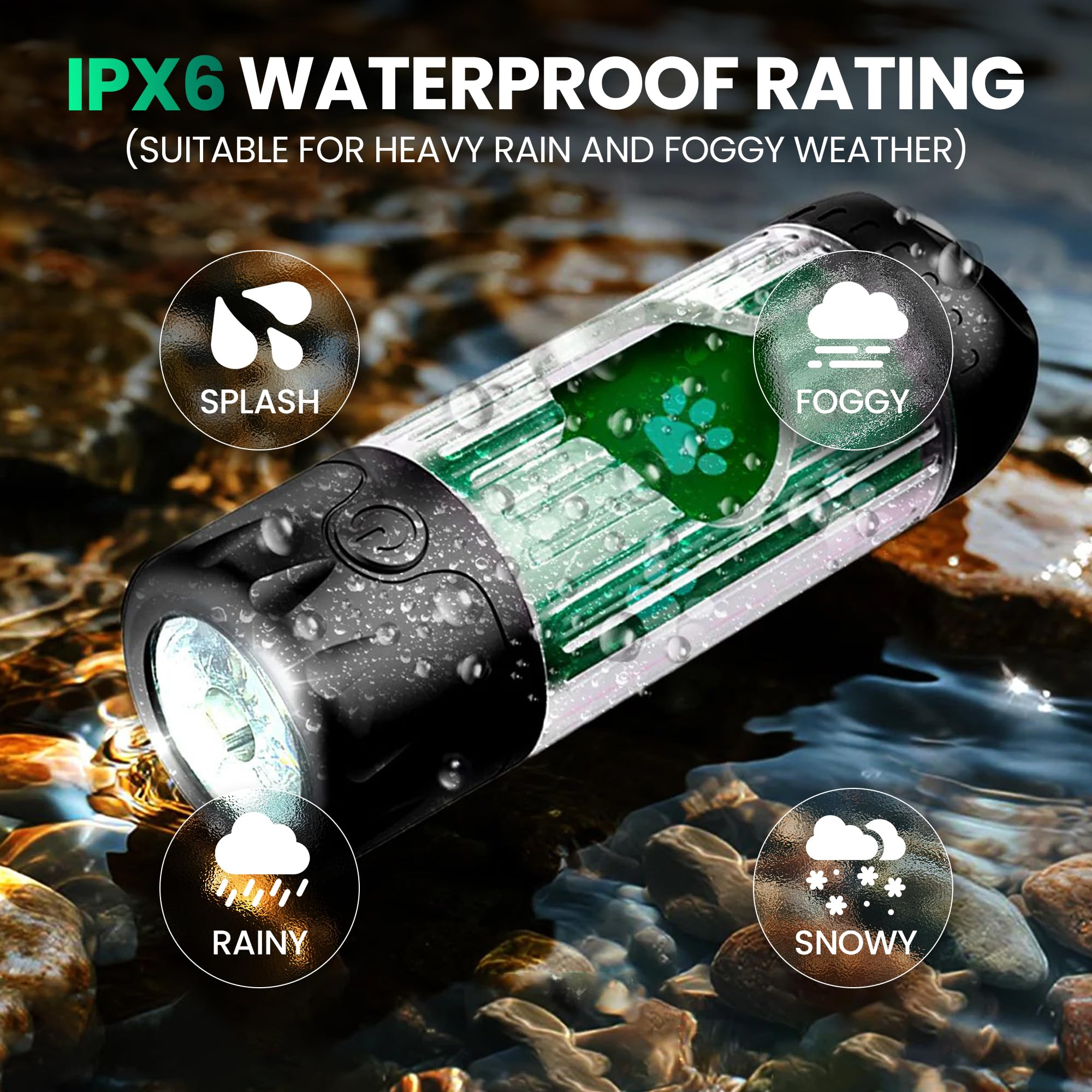 Hundekotbeutelspender mit LED-Taschenlampe & 45 Beuteln (3 Rollen) - USB-C wiederaufladbar, wasserdicht, Anti-Rutsch-Clip, freihändiger Hundekotbeutelhalter für Nachtspaziergänge