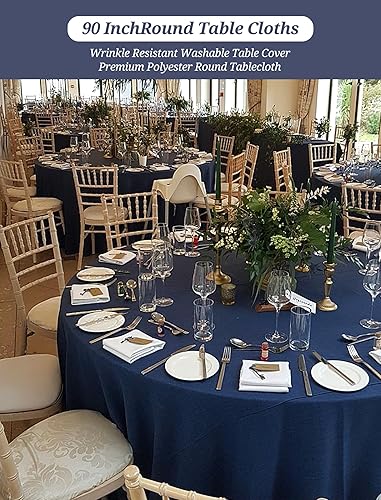 Miniatura 99 de Pesonlook Paquete de 4 manteles redondos blancos de 90 pulgadas, mantel de poliéster para mesas redondas, mantel lavable, resistente a las manchas