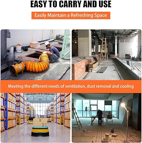 Miniatura 6 de Ventilador portátil de alta velocidad de 12 pulgadas, ventilador de escape industrial con manguera de conducto flexible de 33 pies, ventilador de