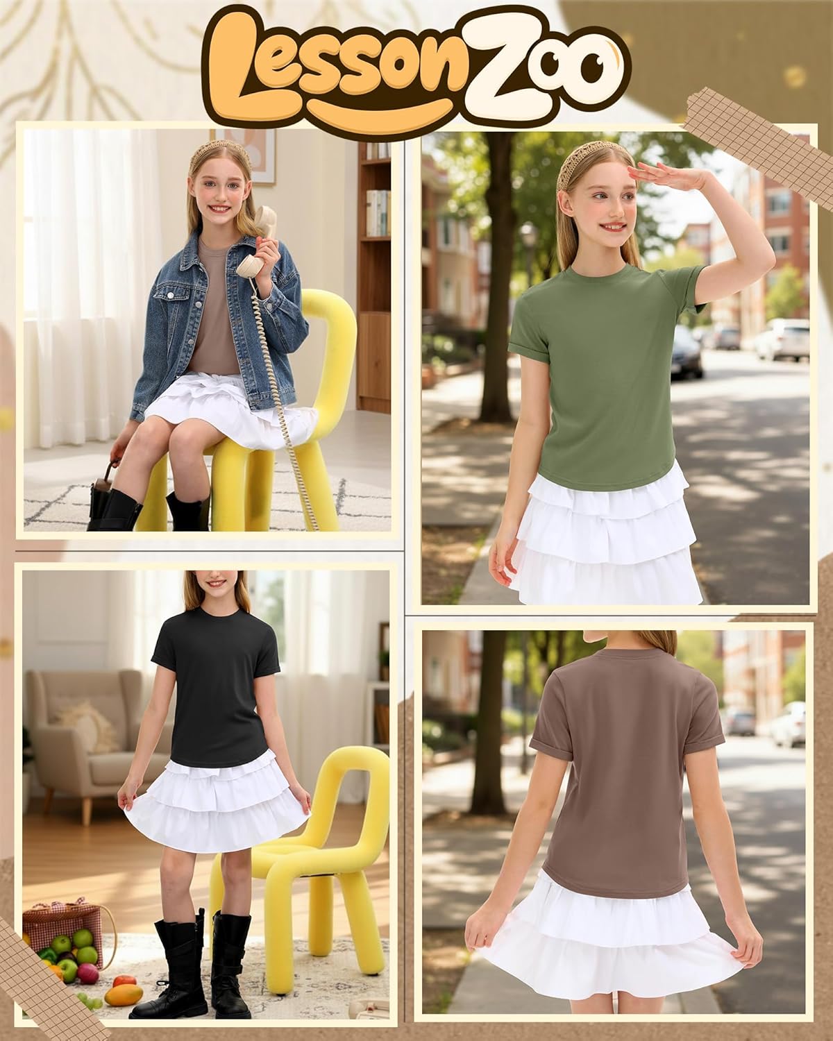 3 Pack Girls Short Sleeve T Shirts Kids Crewneck Rolled Cuffs Fashion Shirts Summer Casual Basic Tees Tops 5-14 Y - Image 6