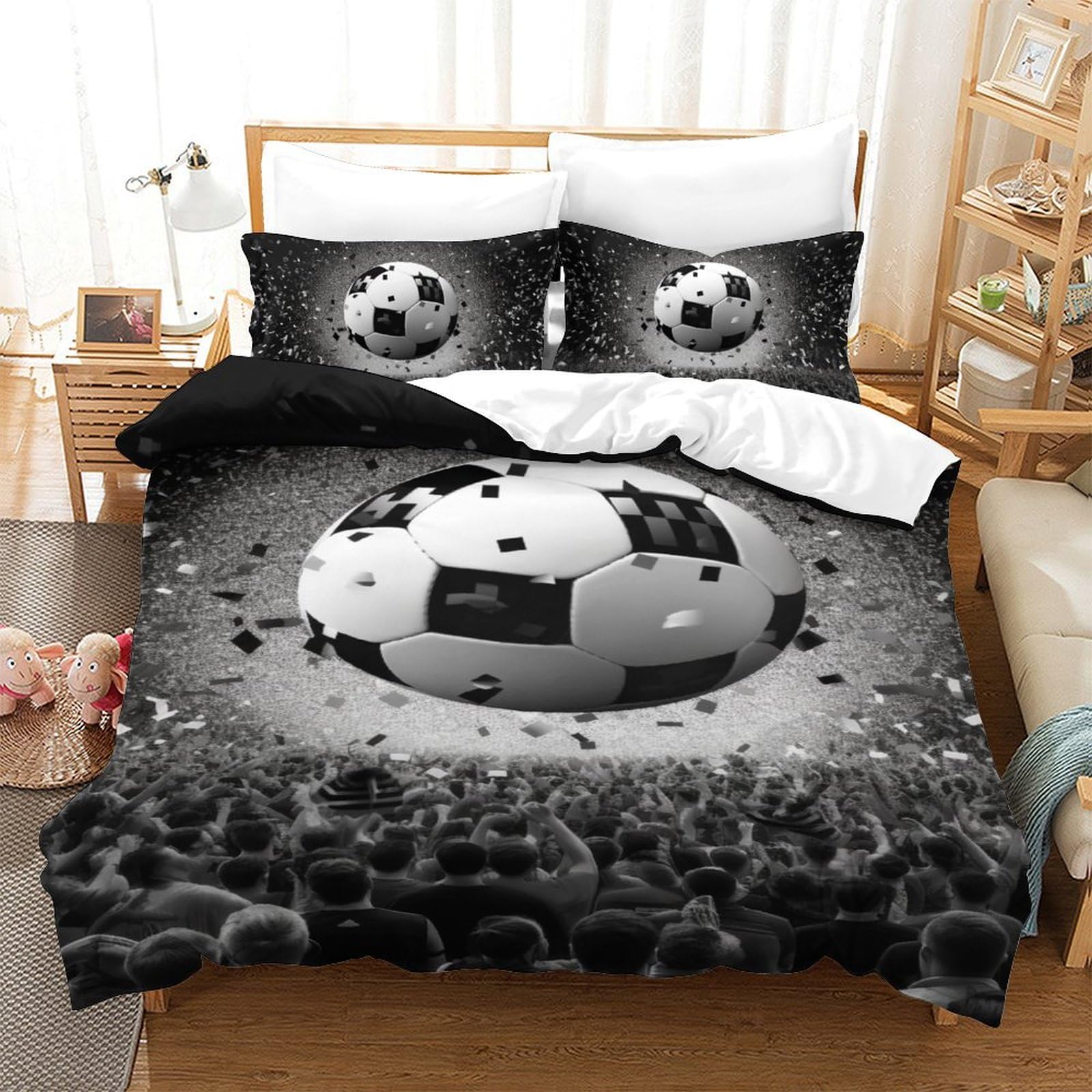 LWXEEOAVE Bedding Duvet Cover Set Football Microfibre Comforter Cover 3D Print Quilt Cover with 3 Piece Set Pillowcases for Children, Adults Single（140x200cm）