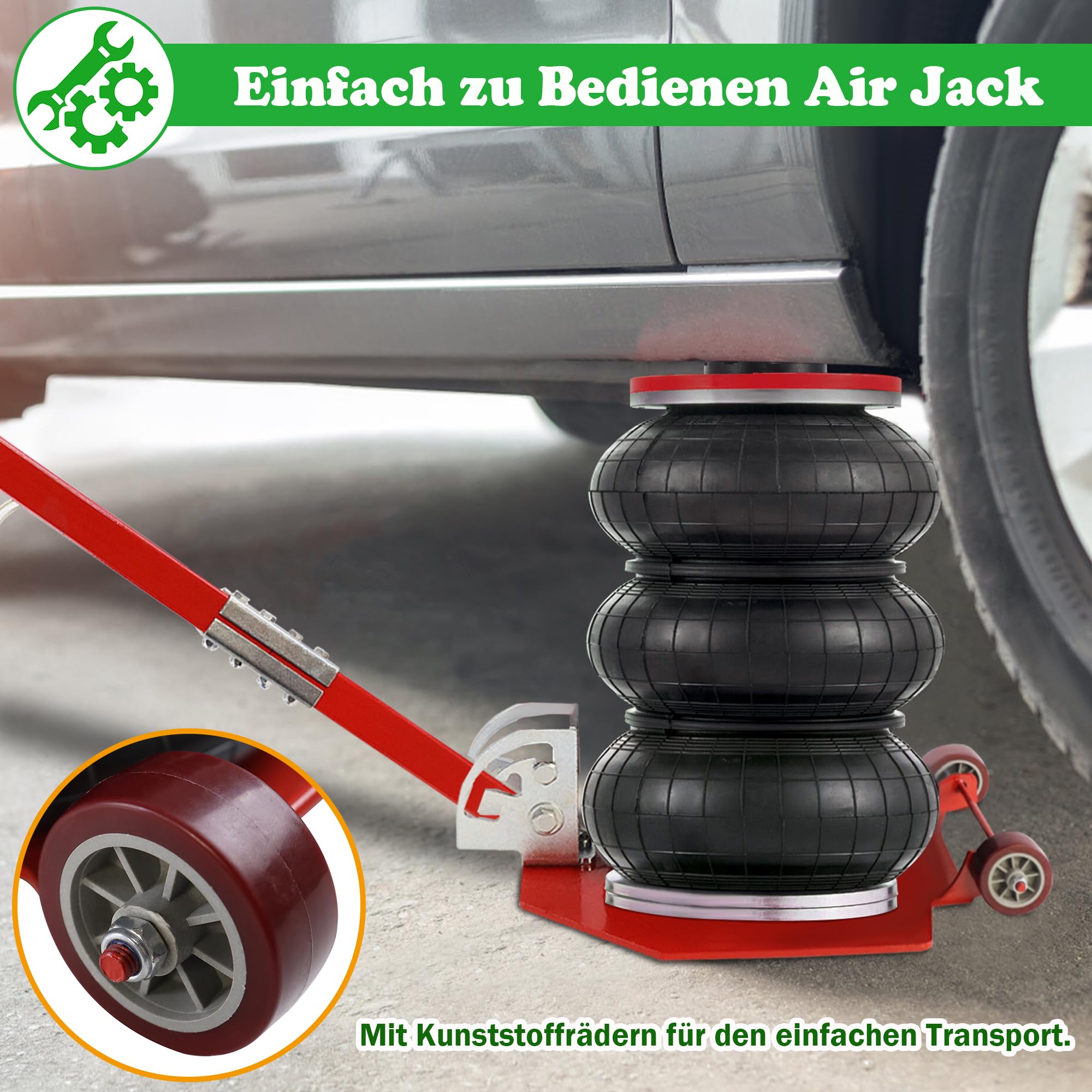 SUBTLETY 3T Pneumatischer Wagenheber Air Jack Luftkissenheber mit 150-400mm Dreifachbeutel Luftheber & Langes Griff 6600 Pfund Hubwagen Luftwagenheber Wagenheberheber für SUV LKW KFZ Automobiles