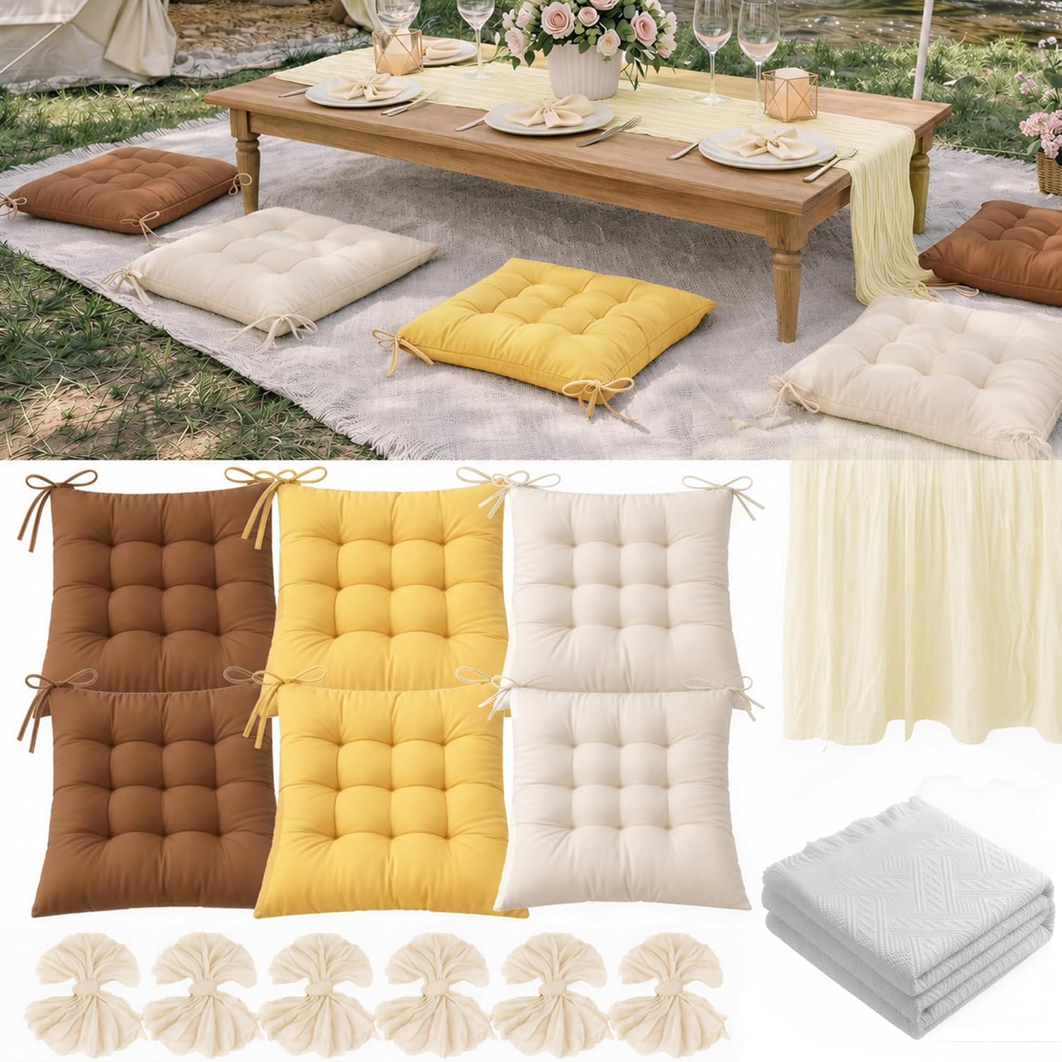 Oversized Outdoor Picnic Blanket & Table Cover Napkins Floor Cushions