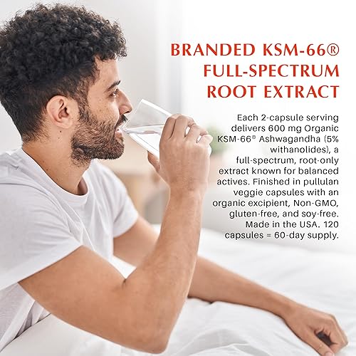 Miniatura 3 de KSM-66 Ashwagandha 600mg Extra Strength Formula - Stress Relief Supplement for Sleep Support & Mood Support - Organic Full Spectrum 5% Withanolides