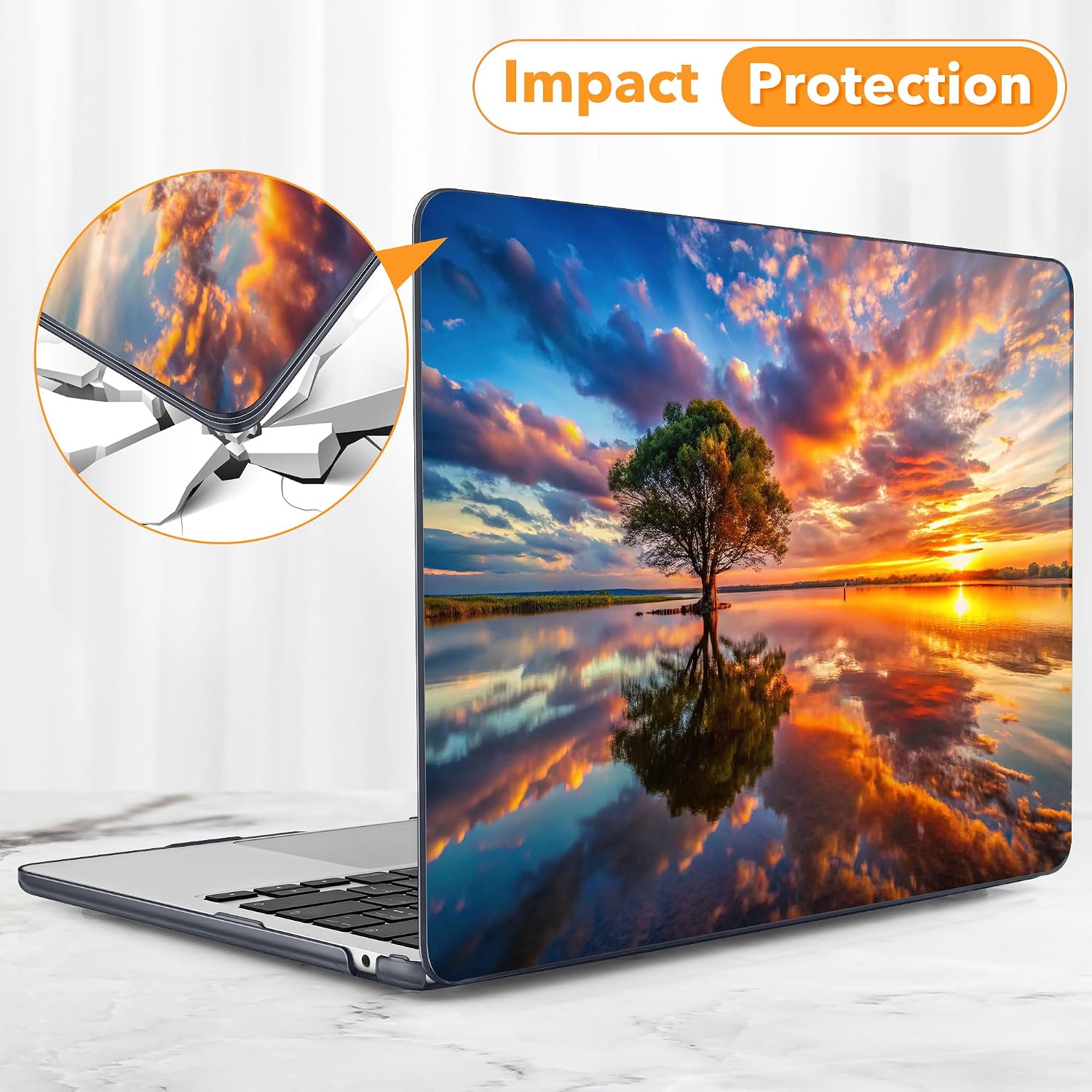 Compatible with MacBook Air 15 inch M5 2026 2025-2023 Release M4 M3 M2 A3448 A3241 A3114 A2941, Plastic Hard Shell Case & Keyboard Cover & Screen Protector, Tree Landscape