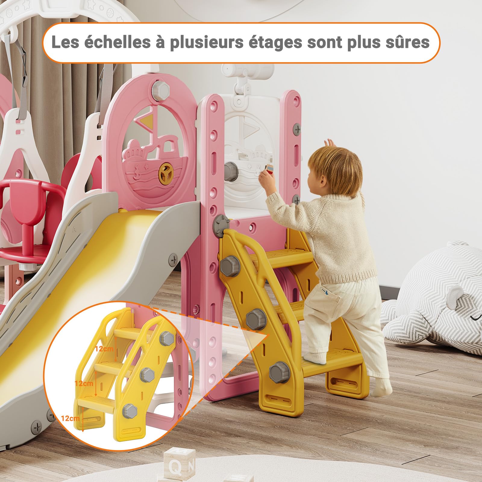 Rutsche für Kinder, 4-in-1, mit Schaukel und Basketball-Ständer, Rutsche für den Innen- und Außenbereich, unabhängiges Kletterset für Kleinkinder, geeignet für Garten, Haus (Rosa)