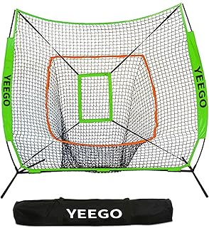Baseball & Softball Practice Net, YEEGO 7x7 Baseball Hitting Pitching Batting Cating Training Net with Carry Bag & Bow Frame & Bonus Strike Zone