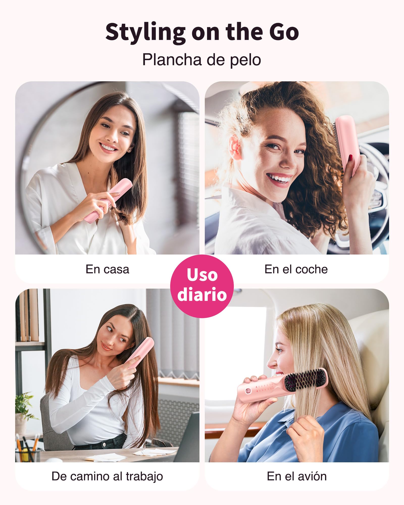 Bopcal Cepillo Alisador Pelo Inalámbrico, 10000mAh Mini Plancha del Pelo Profesional 3 in 1, Calentamiento Rápido 30S, Anti-Escaldaduras, 6 Temperaturas, 120-230 ℃, Use en Casa/Viaje