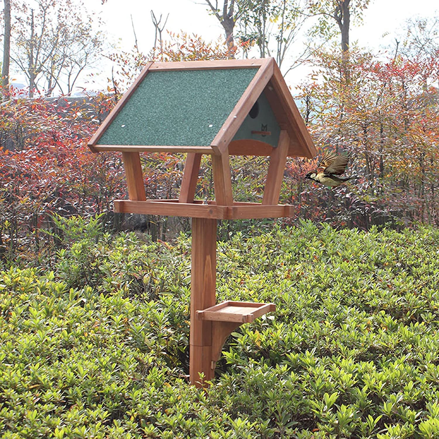 Vogelfutterhaus Garten Hölzerner Vogelhäuschen-Aufhänger Für Den Außenbereich Mit Dach Und Futterschale, Einfach Zu Montieren Futterhaus Für Vögel Balkon