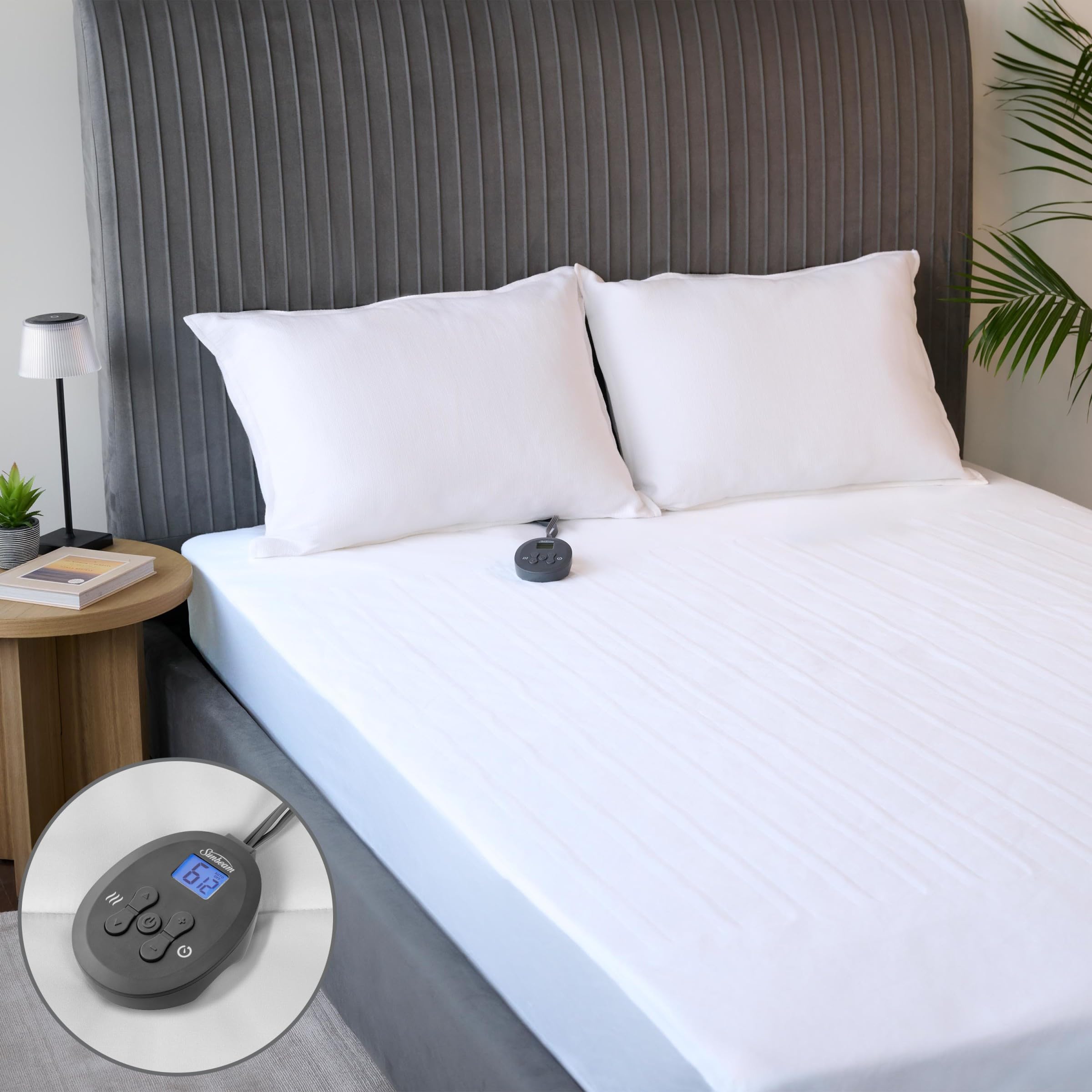 Sunbeam Electric Heated Mattress Pad Twin 75" x 39" 12 Heat Settings 12-Hour Auto Shut-Off Fast Heating Soft Cozy Fabric Deep Pocket Skirt Machine Washable