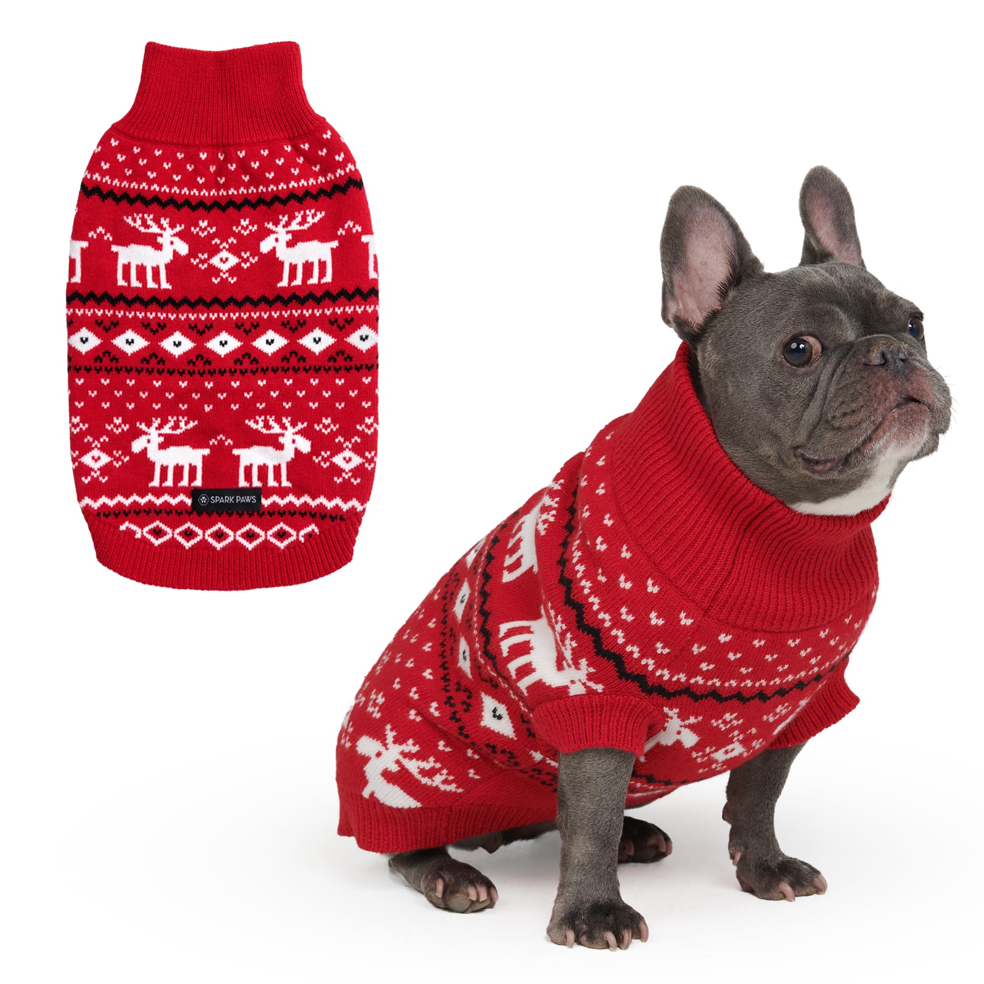 Spark Paws Christmas Dog Sweater – Ultra Soft Holiday Knit Sweater for Small, Medium & Large Dogs, Cute Pet Sweater for French Bulldogs & Big Dogs,
