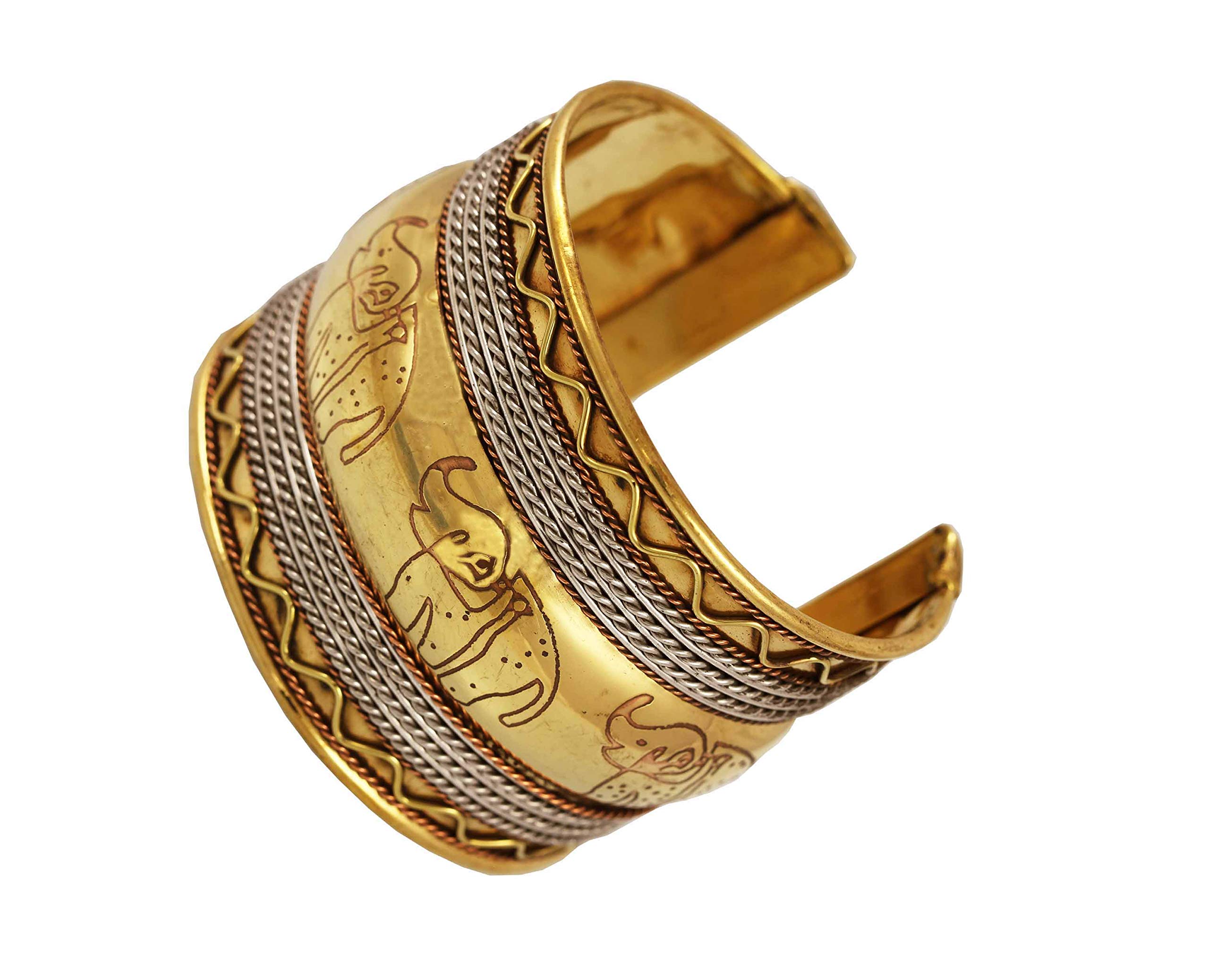 Touchstone Indian Bollywood Desire Brass Base Stylishly Handcrafted Hammered Embossed Elephant Motif Thick Wrist Enhancer Designer Jewelry Cuff Bracelet for Women. (B07H298LFW) Amazon Price History, Amazon Price Tracker