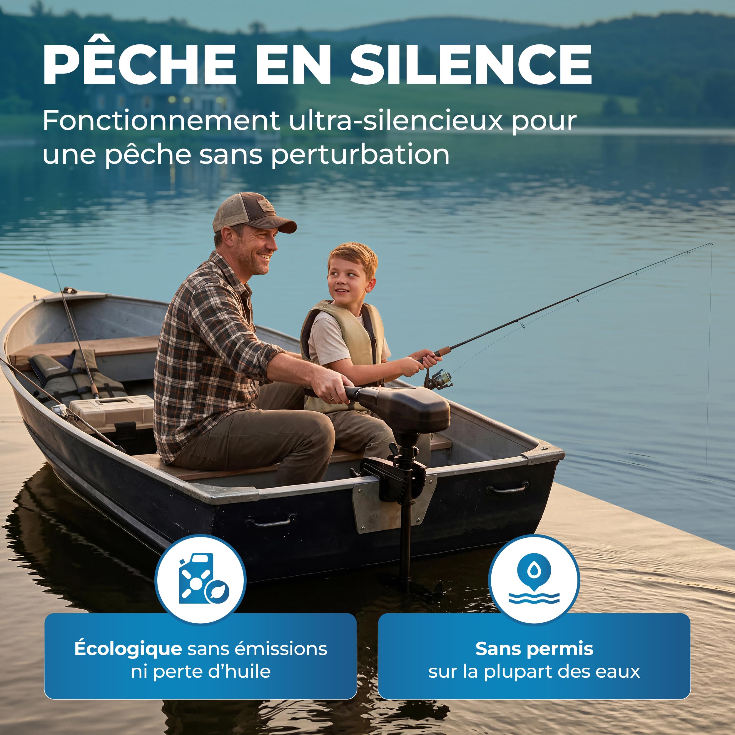 Miganeo Moteur Électrique Bateau TRS 68 lbs – Moteur Hors-Bord 768W 12V – Adapté Eau Salée avec Indicateur LED – pour Bateaux Pneumatiques – 5 Vitesses Avant & 3 Arrière