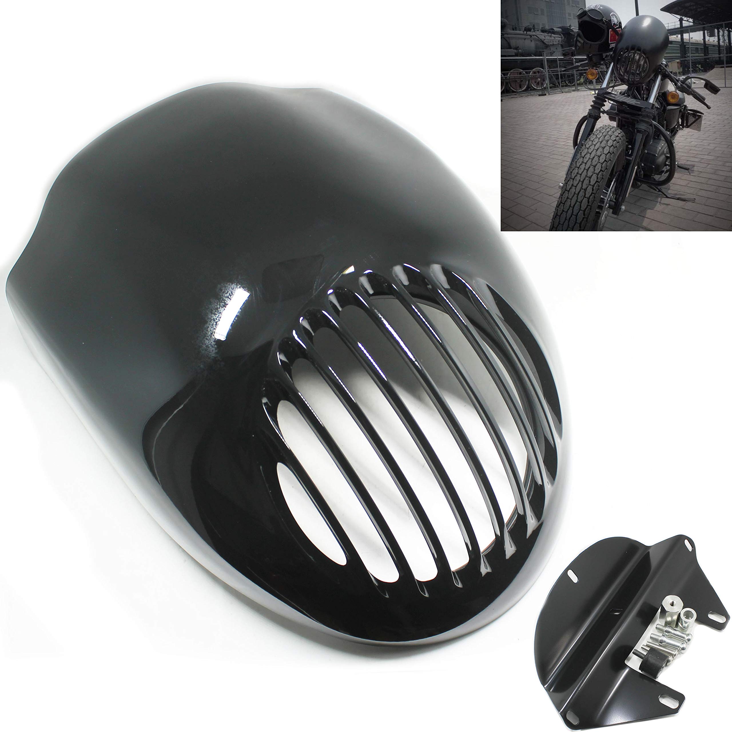 Visière Moustiquaire Avant Pour Carénage Harley Sportster/Dyna/Cafe - Noir Brillant ABS - Neuf