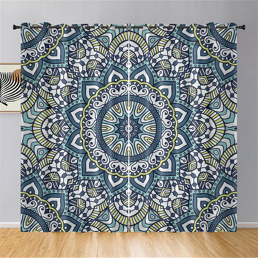 Shunhuan Blue/Green Curtains For Living Room Mustard Thermal Curtain Polyester Curtains Blackout Bedroom Curtains Blackout Eyelet Blackout Curtains Reduce Noise Curtains For Bedroom 2X75x166cm