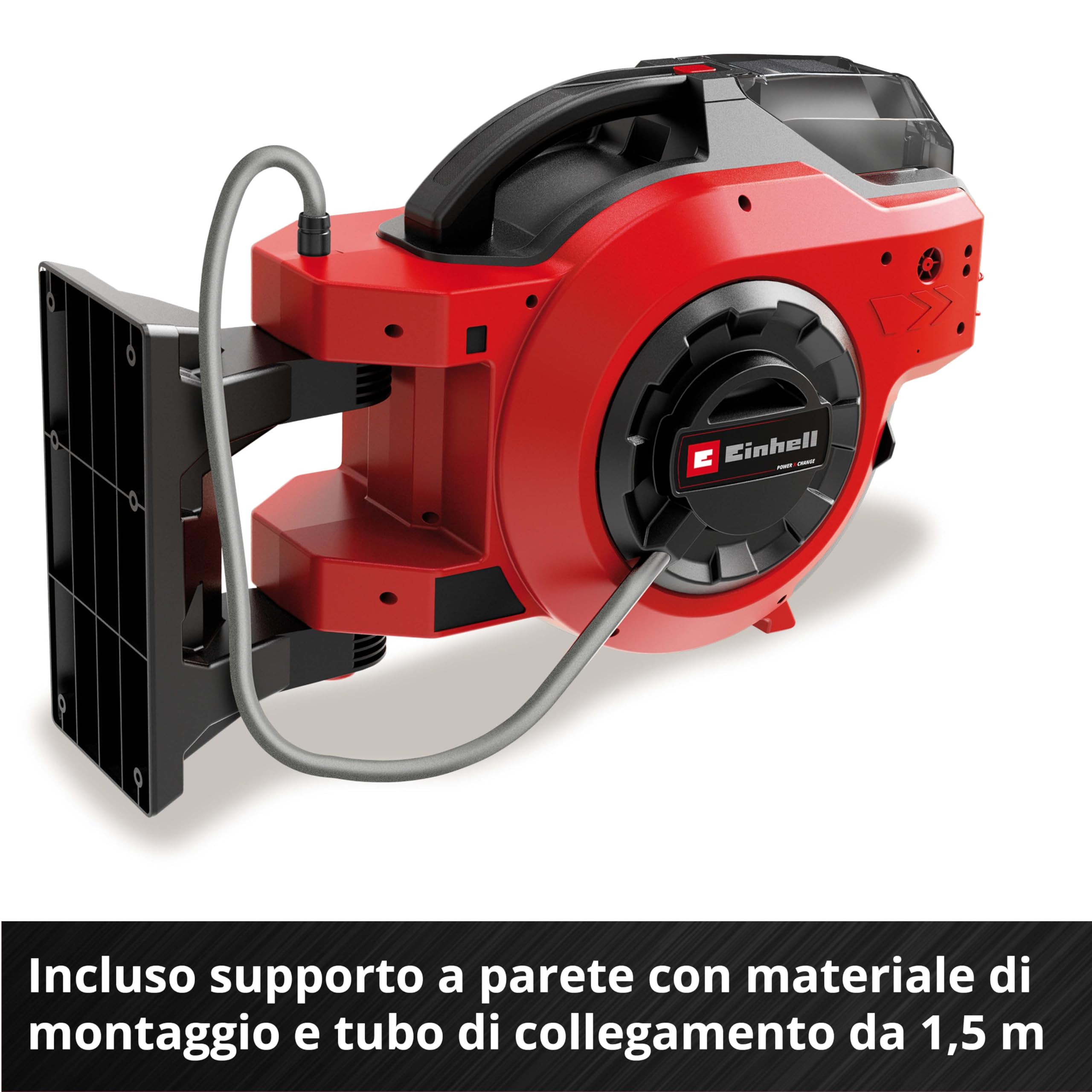 Einhell Tamburo avvolgitubo a batteria GE-HR 18/30 WH Li-Solo (18 V, avvolgitubo automatico, orientabile a 180°, supporto a parete, tubo di collegamento da 1,5 m, senza batteria e senza tubo)
