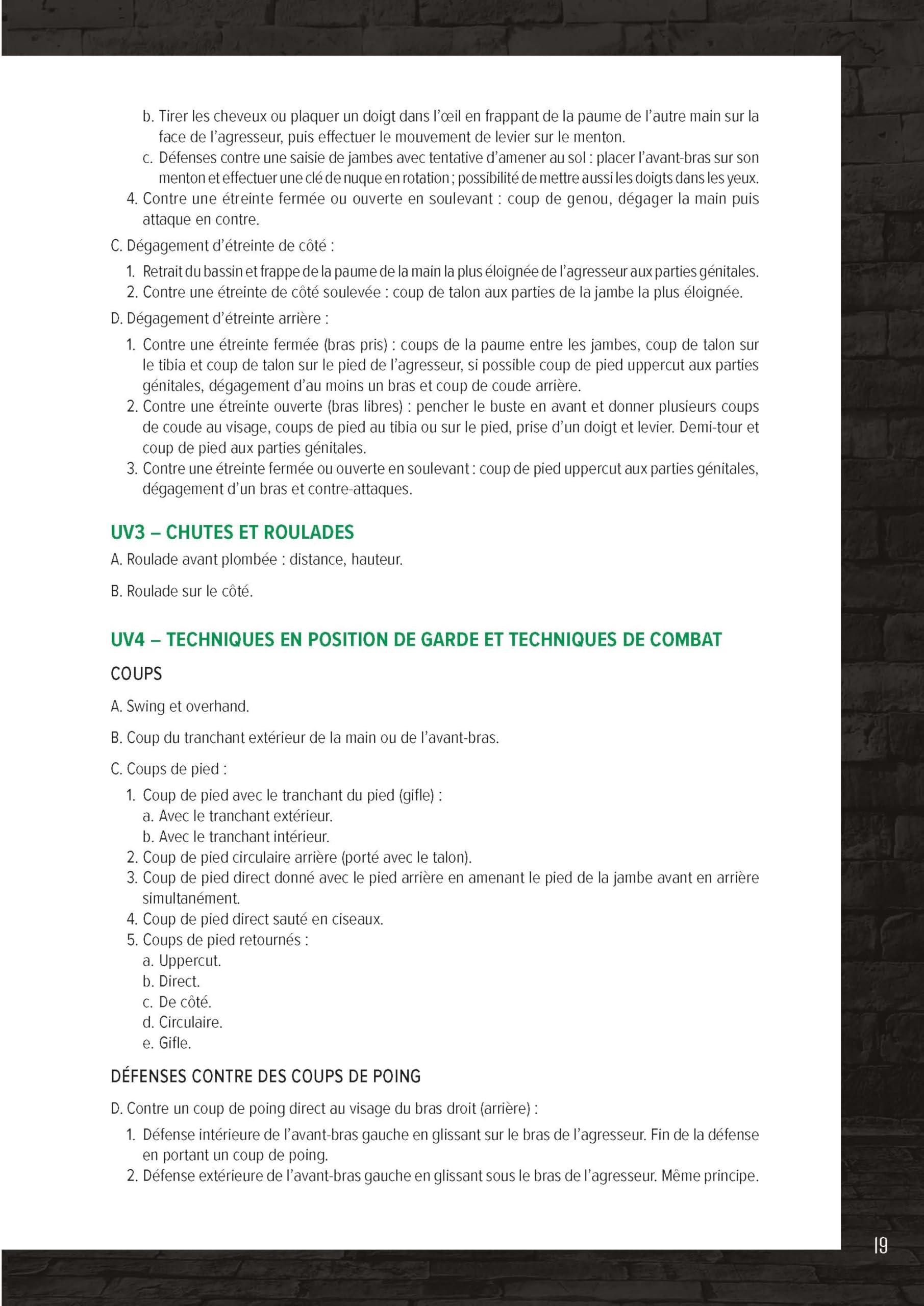 Krav Maga, niveau intermédiaire de self-défense: Programmes officiels des ceintures bleue et verte
