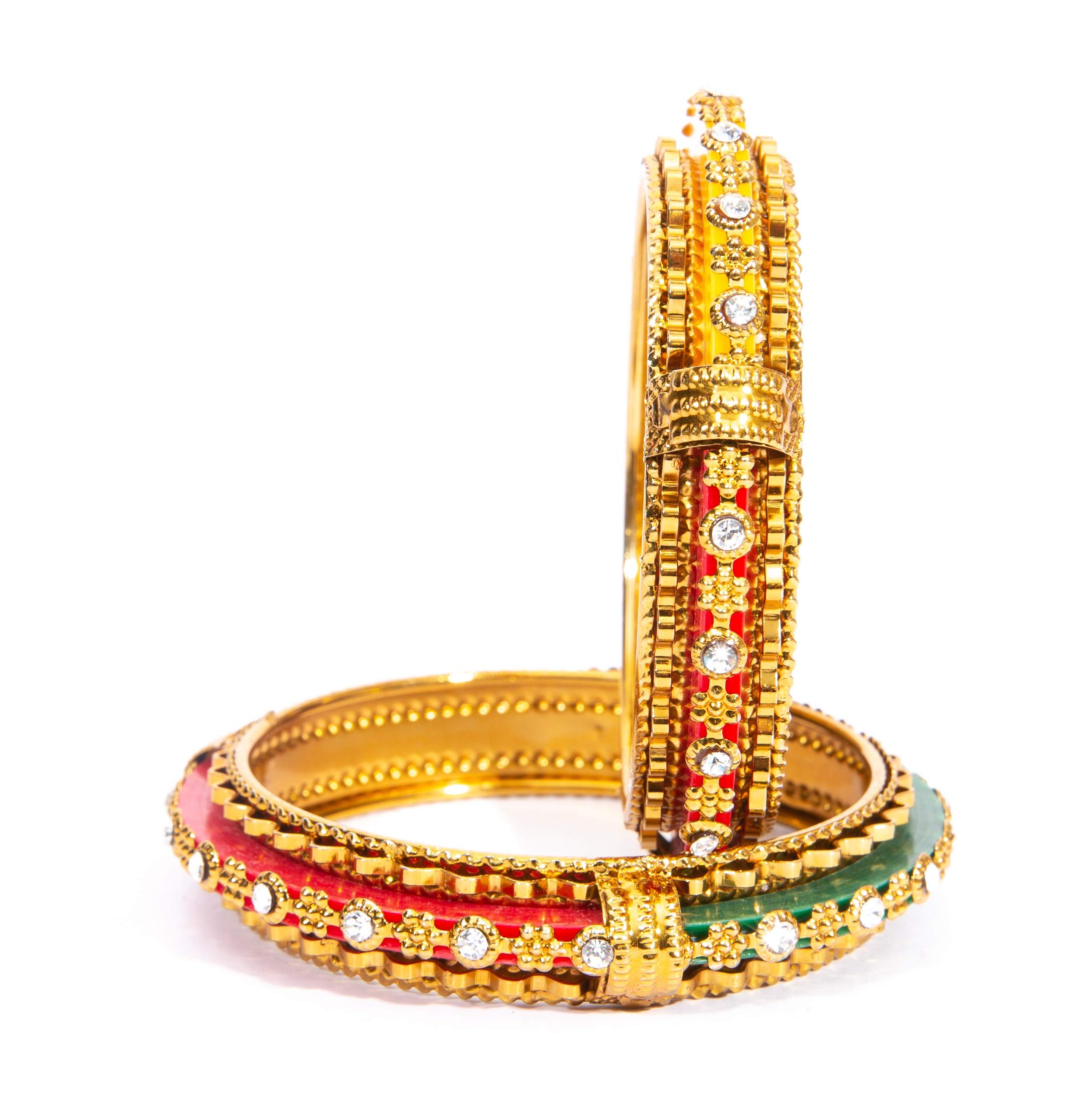 Swara Creations Golden brass kadas set with seep and stone work in Red,Yellow and Green color for Women and girls (2Pcs) (B07J6PP922) Amazon Price History, Amazon Price Tracker