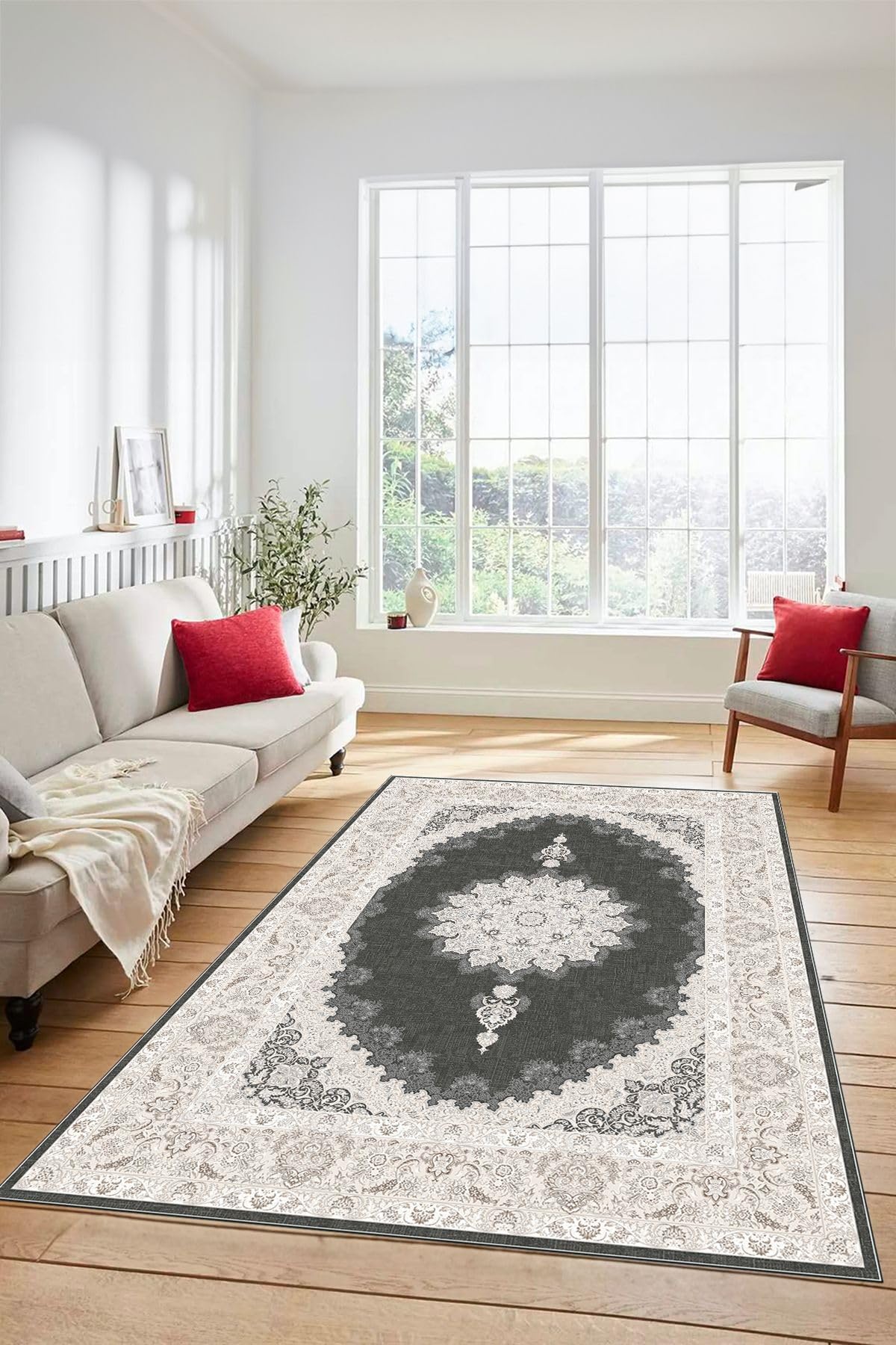 Evdeya Dijital Kaymaz Yıkanabilir Göbekli Klasik Desen Mutfak Salon Halısı KLASİK-03, Vizon, 100 x 300