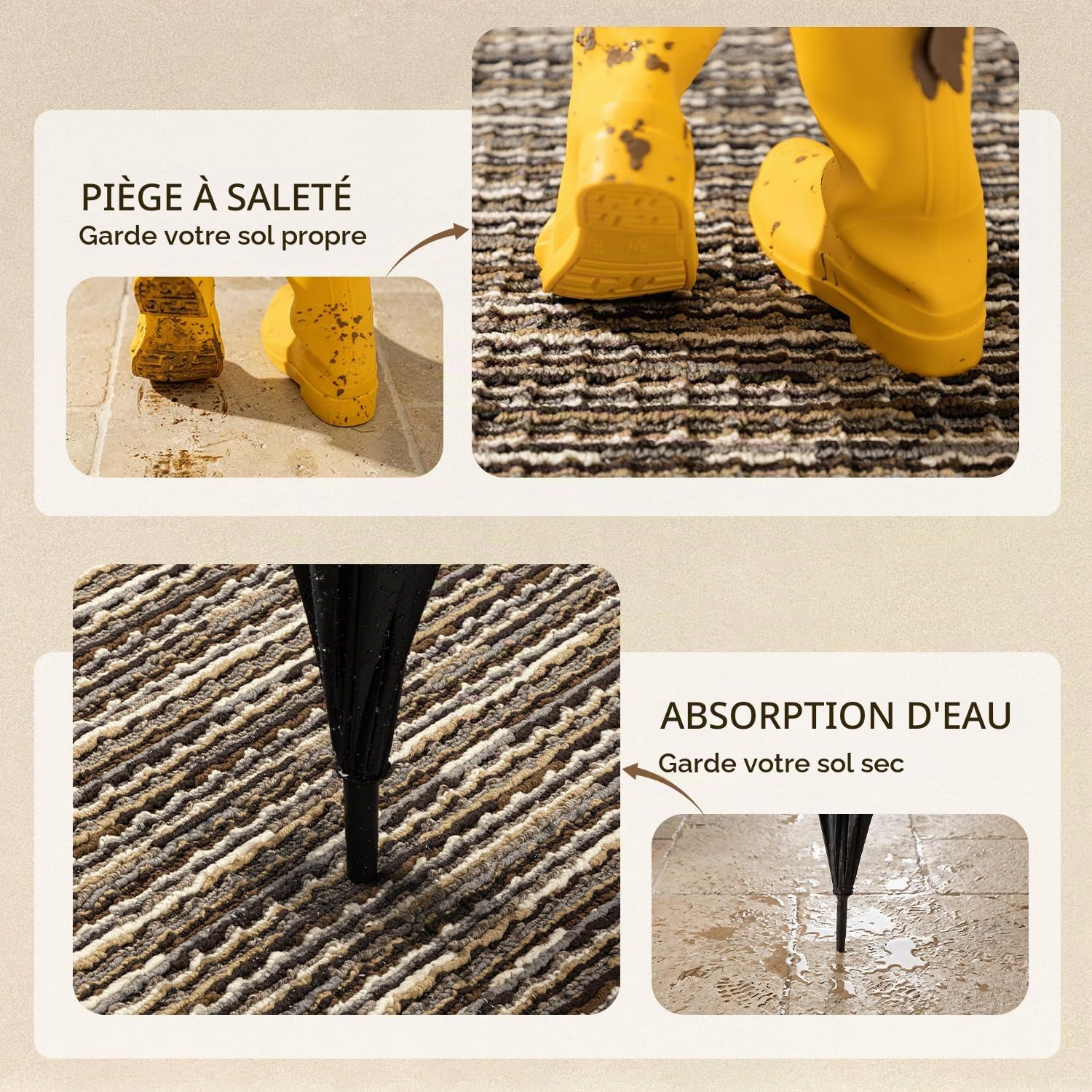 Biscpro Tapis d'entrée Interieur 50x120cm Paillasson,Antidérapant Lavable Tapis de Porte,pour Passage,Couloir,Cuisine,Terrasse,Jardin,Chambre-Café