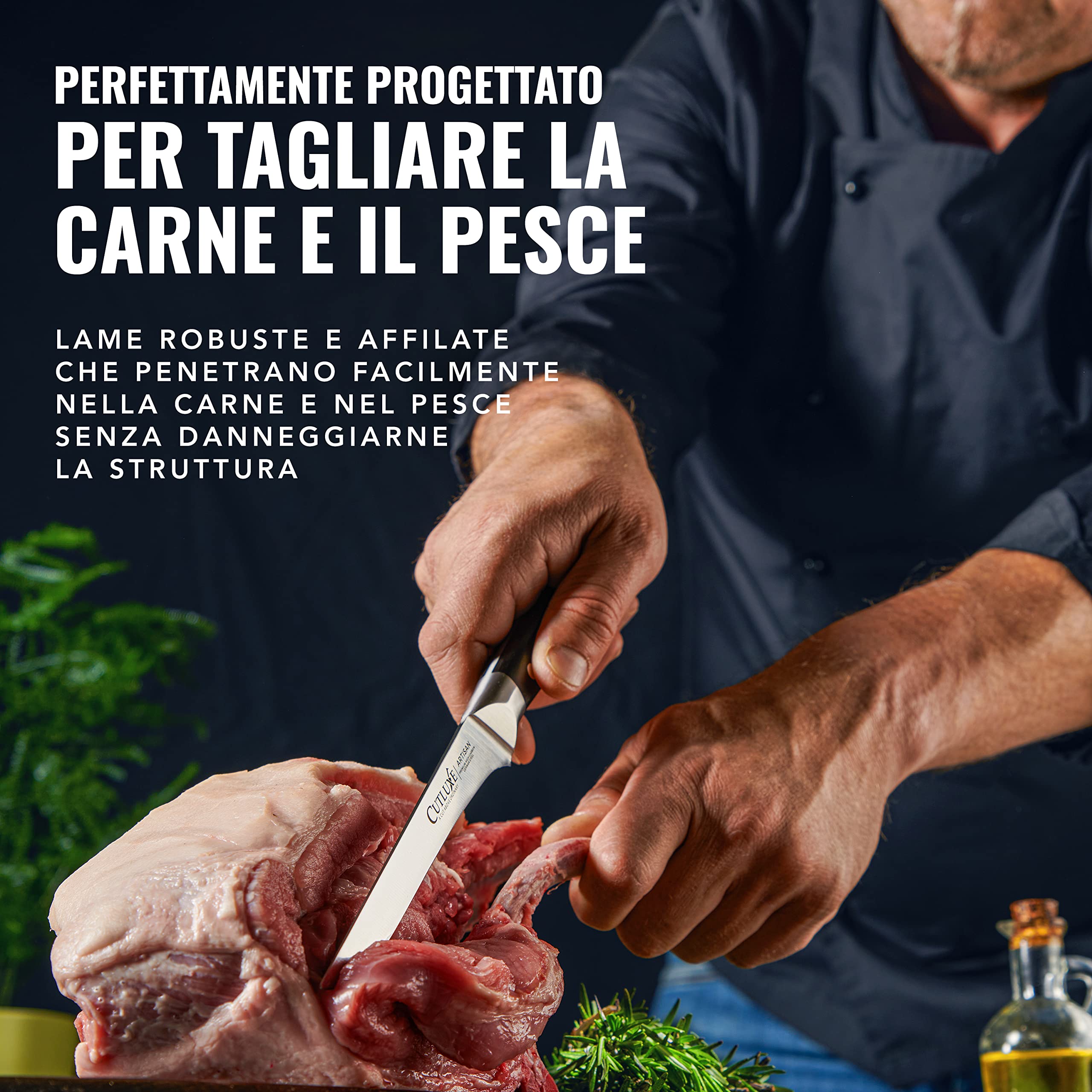 Cutluxe Coltello da Disosso Professionale, 15cm, Coltello per Sfilettare Pesce e Carne, Acciaio al Carbonio, Lama Affilata e Resistente, Artisan Series